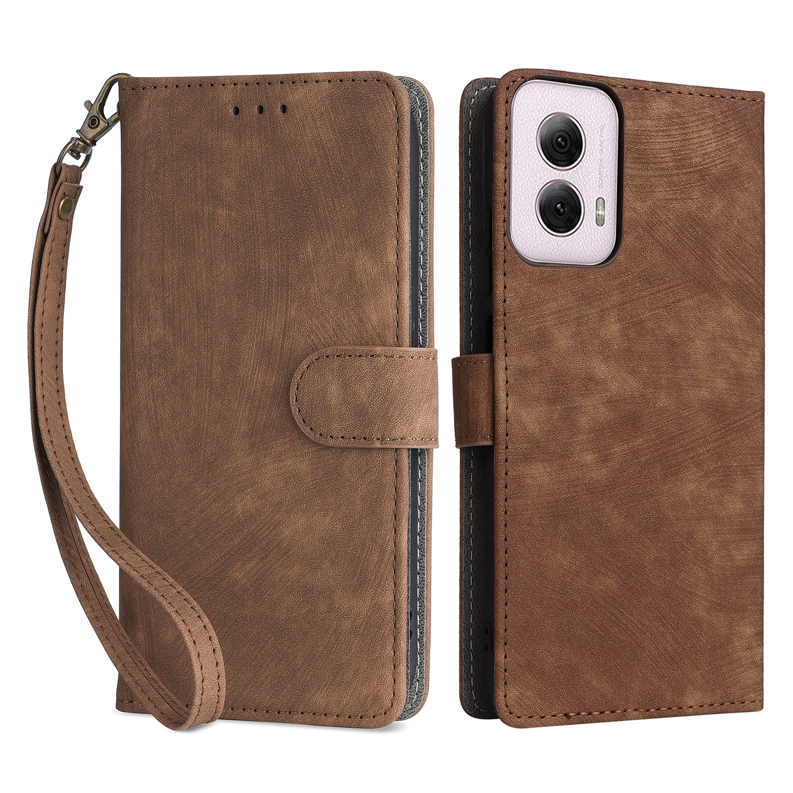 For Motorola Moto G Power (2024) Case RFID Blocking Leather Flip Phone Cover with Wrist Strap