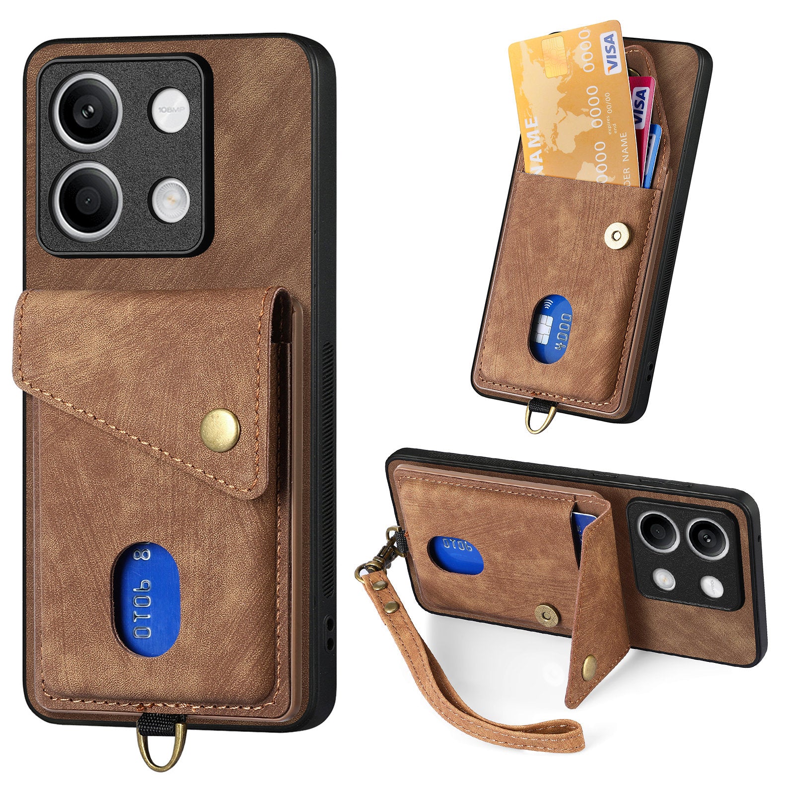 D1 For Xiaomi Redmi Note 13 4G Kickstand Case PU+TPU Phone Cover with Card Slot