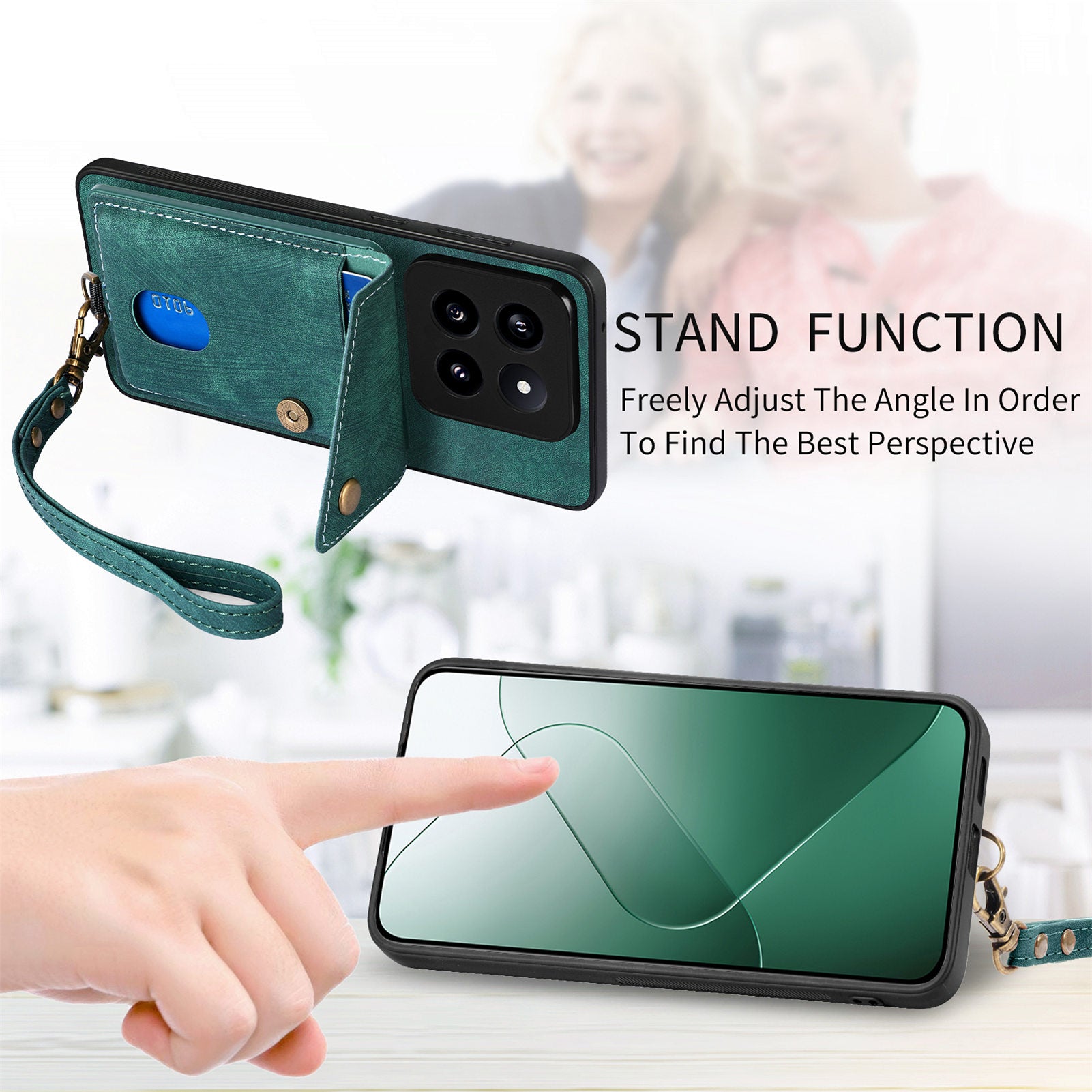 D1 For Xiaomi 14 Pro Shockproof Case PU+TPU Kickstand Phone Cover