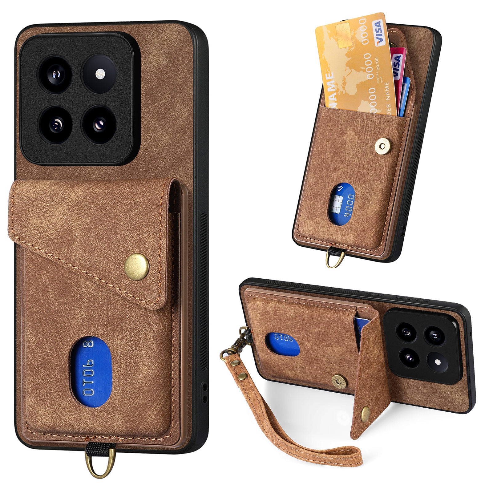 D1 For Xiaomi 14 Pro Shockproof Case PU+TPU Kickstand Phone Cover