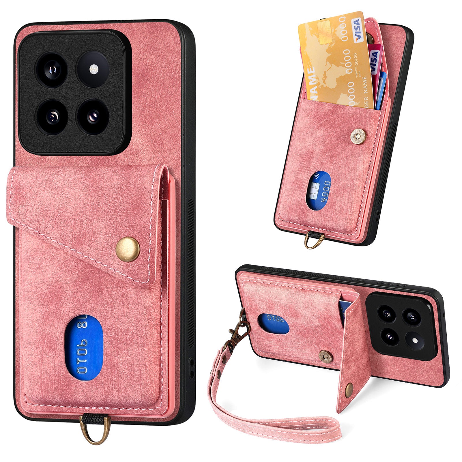 D1 For Xiaomi 14 Pro Shockproof Case PU+TPU Kickstand Phone Cover