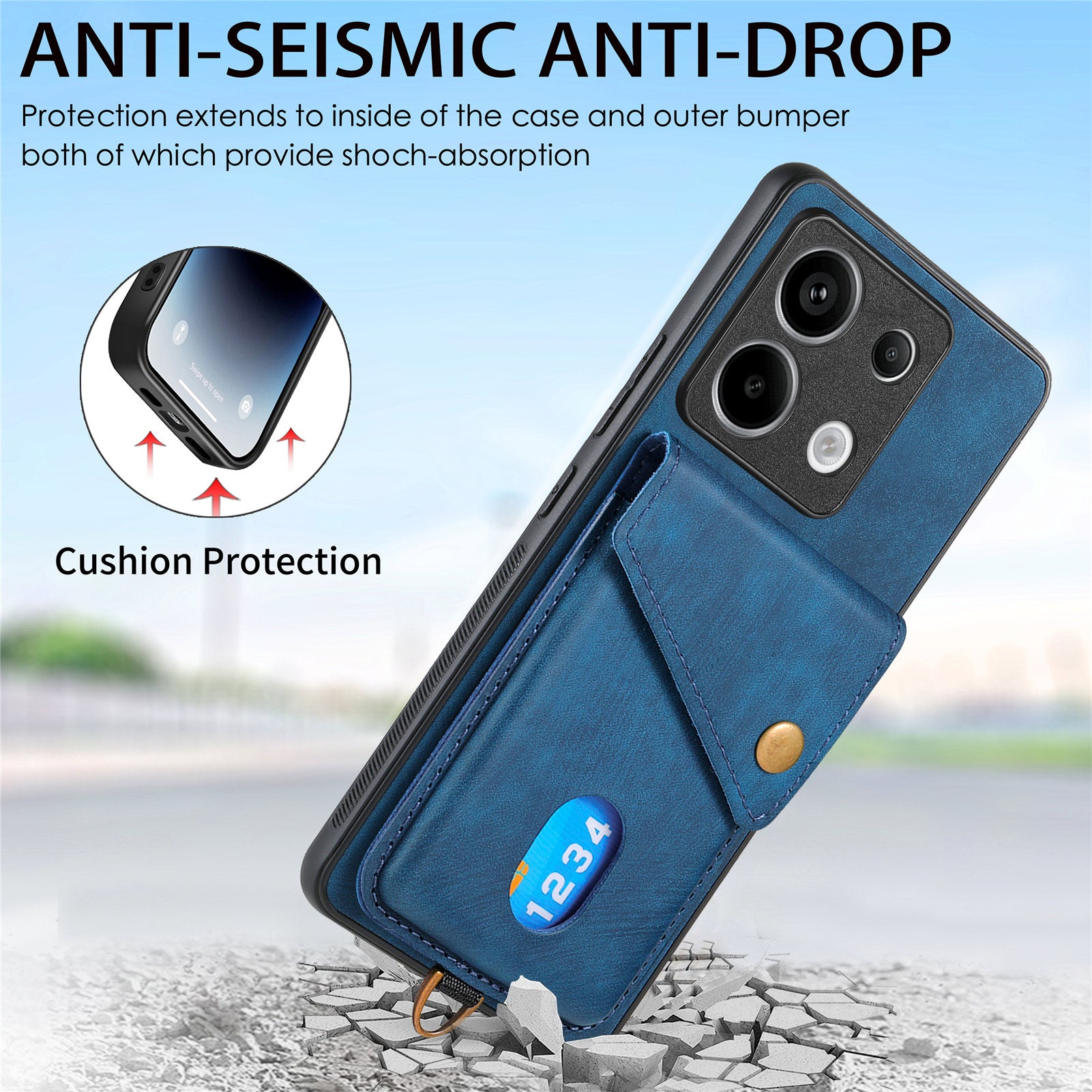 D1 For Xiaomi Redmi Note 13 Pro 5G / Poco X6 5G Case Anti-Drop PU+TPU Phone Cover with Kickstand