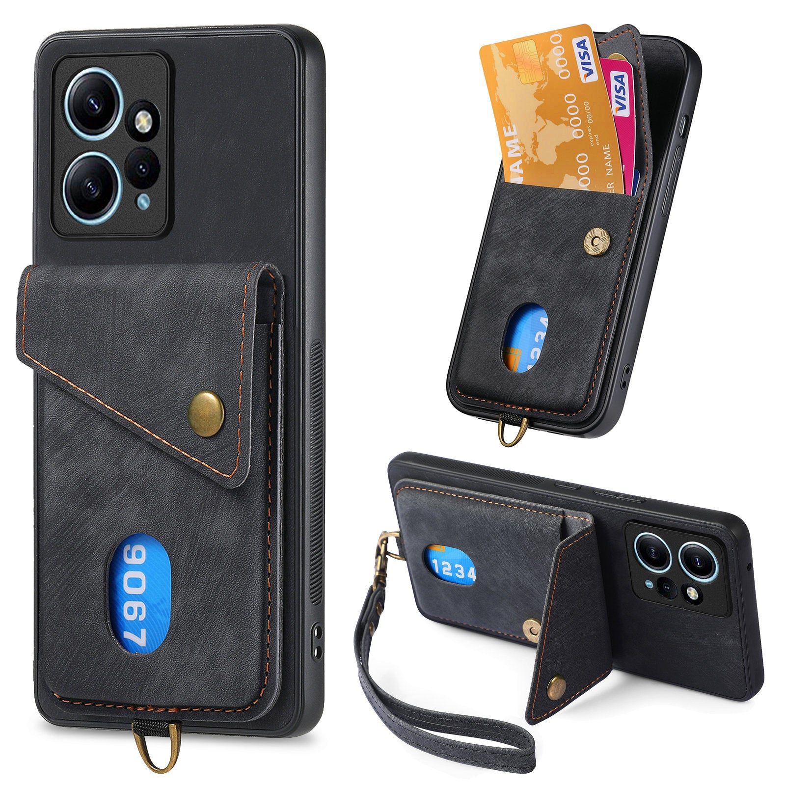 D1 For Xiaomi Redmi Note 12 4G Protective Case Kickstand PU+TPU Phone Cover