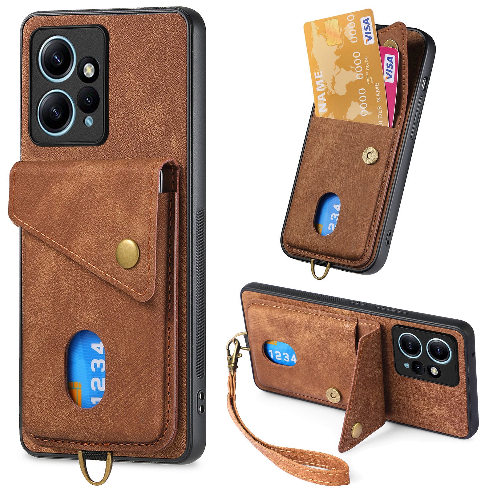 D1 For Xiaomi Redmi Note 12 4G Protective Case Kickstand PU+TPU Phone Cover