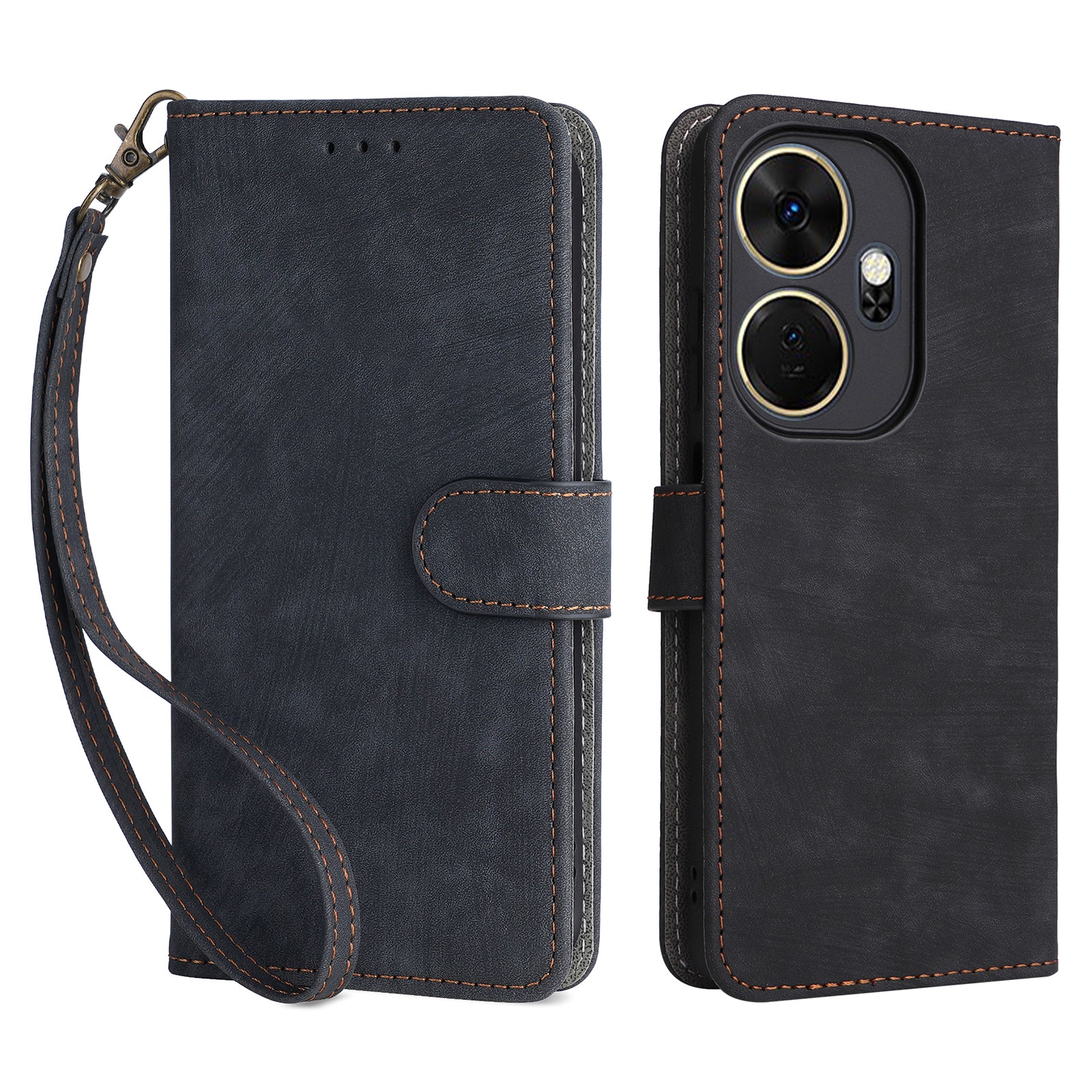 For Transsion itel P55+ P663LN Case RFID Blocking Leather Purse Phone Cover with Wrist Strap