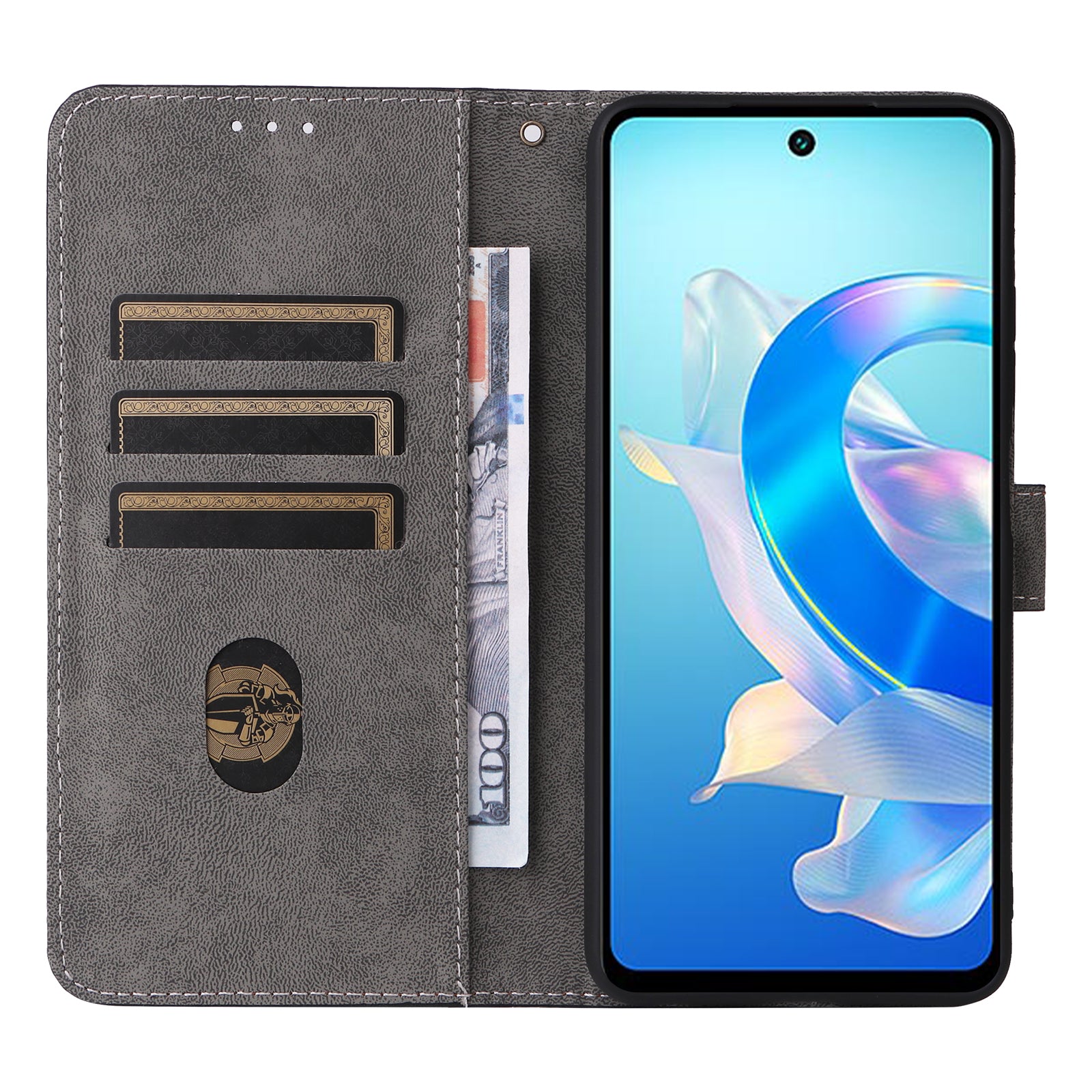 For Transsion itel P55+ P663LN Case RFID Blocking Leather Purse Phone Cover with Wrist Strap