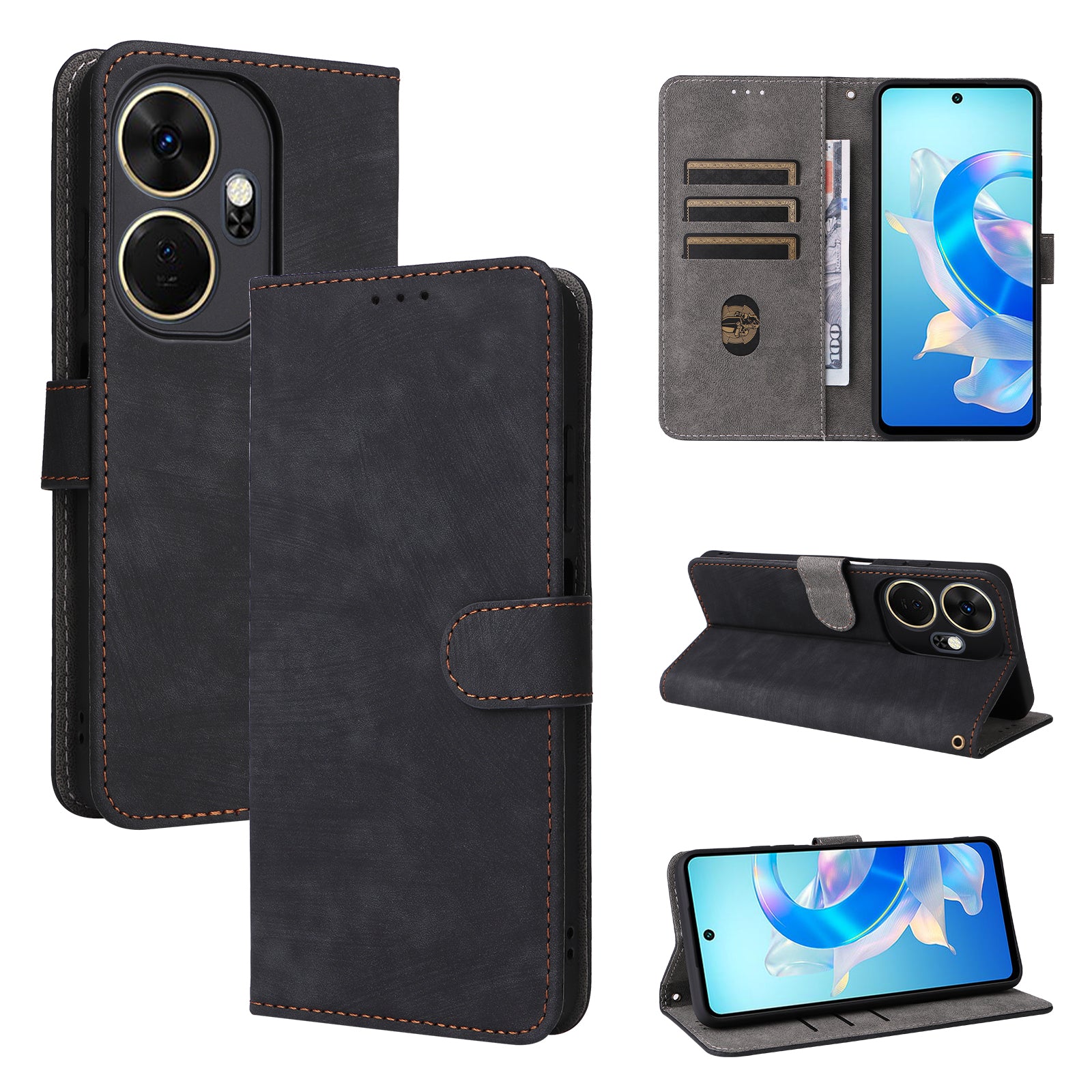 For Transsion itel P55+ P663LN Case RFID Blocking Leather Purse Phone Cover with Wrist Strap