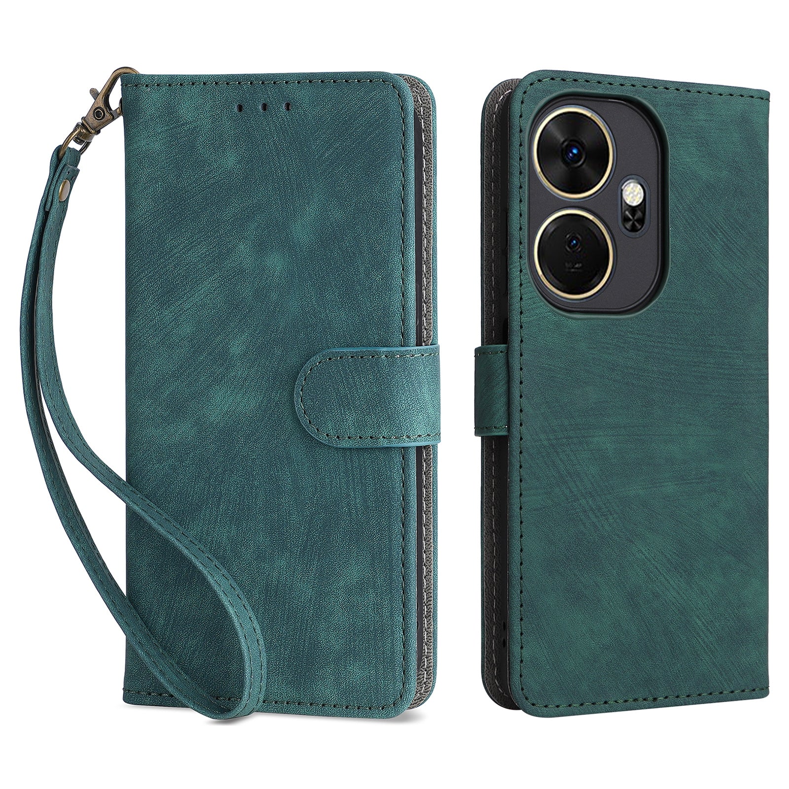 For Transsion itel P55+ P663LN Case RFID Blocking Leather Purse Phone Cover with Wrist Strap