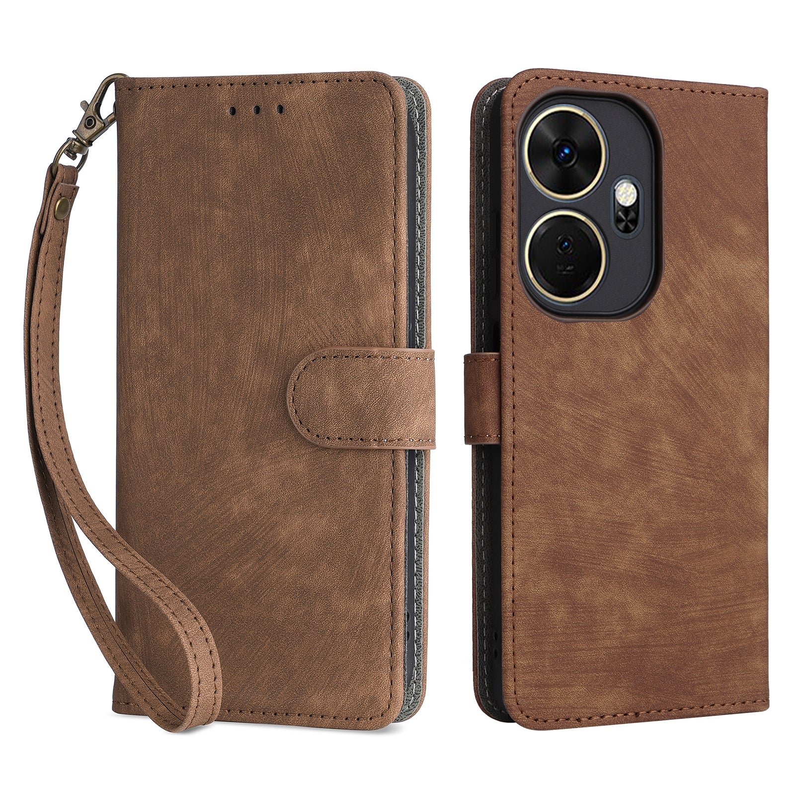 For Transsion itel P55+ P663LN Case RFID Blocking Leather Purse Phone Cover with Wrist Strap