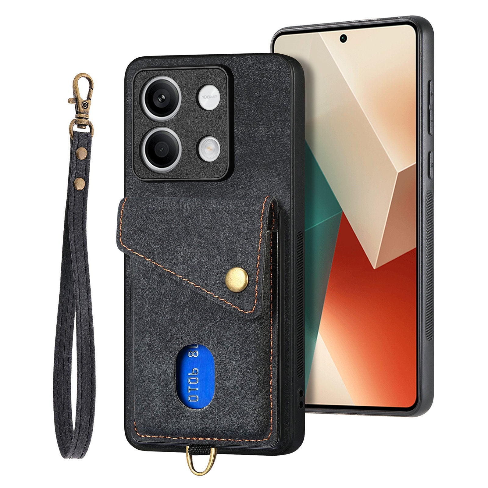 D1 For Xiaomi Redmi Note 13 5G Case PU+TPU Card Slot Phone Cover with Kickstand