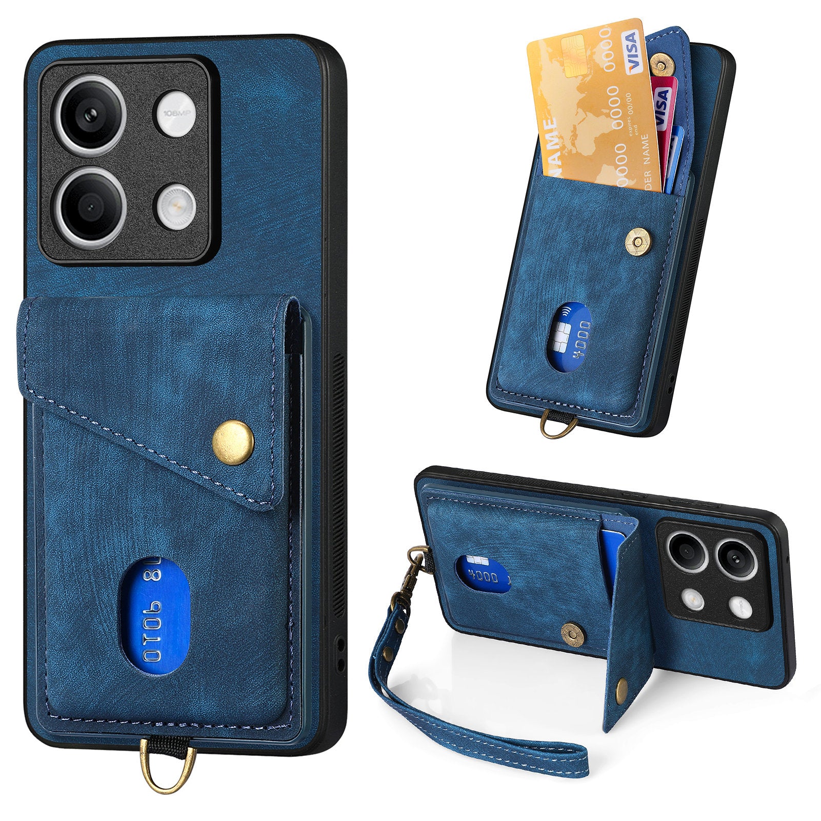 D1 For Xiaomi Redmi Note 13 5G Case PU+TPU Card Slot Phone Cover with Kickstand