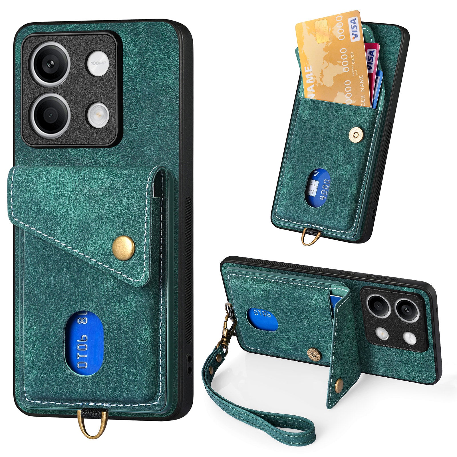 D1 For Xiaomi Redmi Note 13 5G Case PU+TPU Card Slot Phone Cover with Kickstand