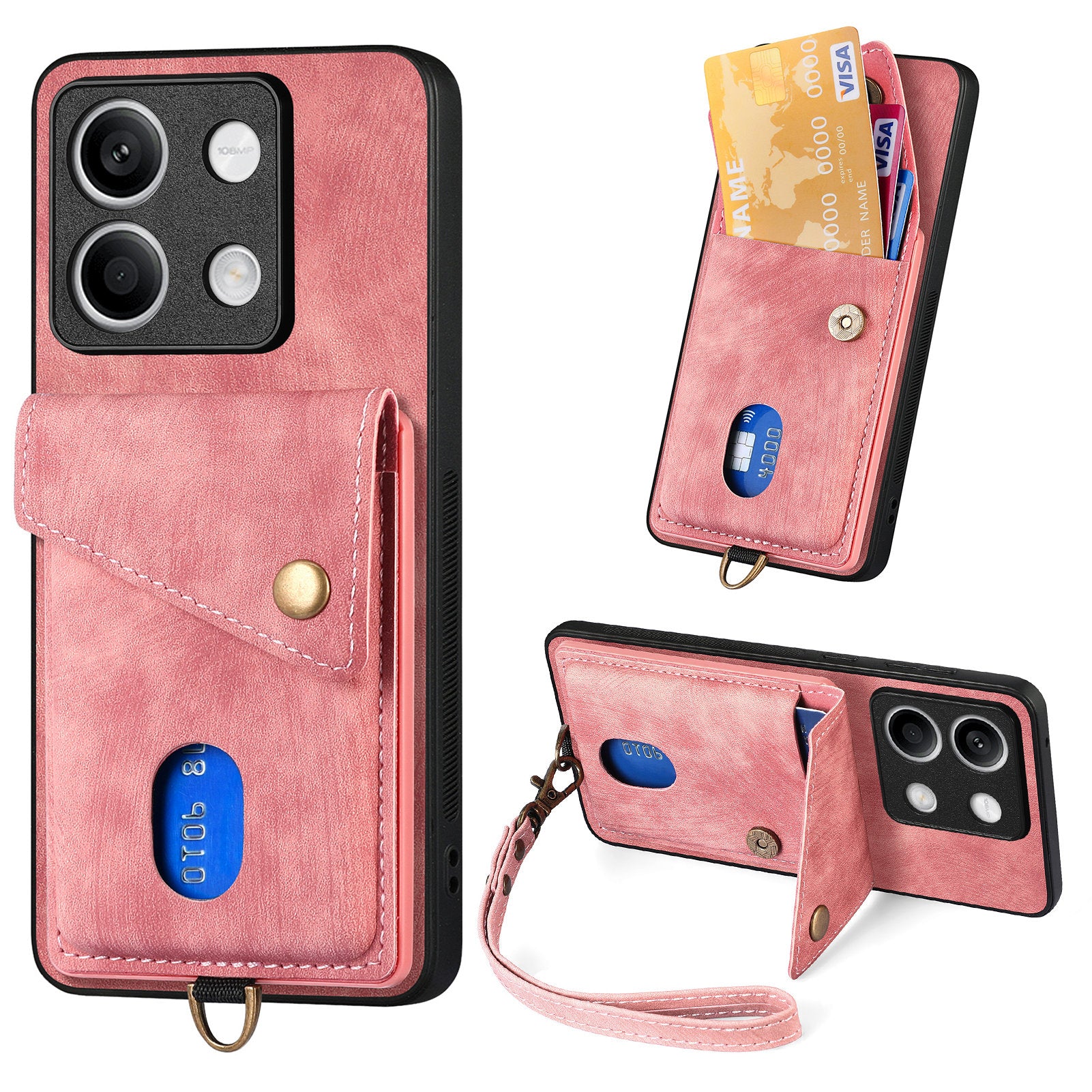 D1 For Xiaomi Redmi Note 13 5G Case PU+TPU Card Slot Phone Cover with Kickstand