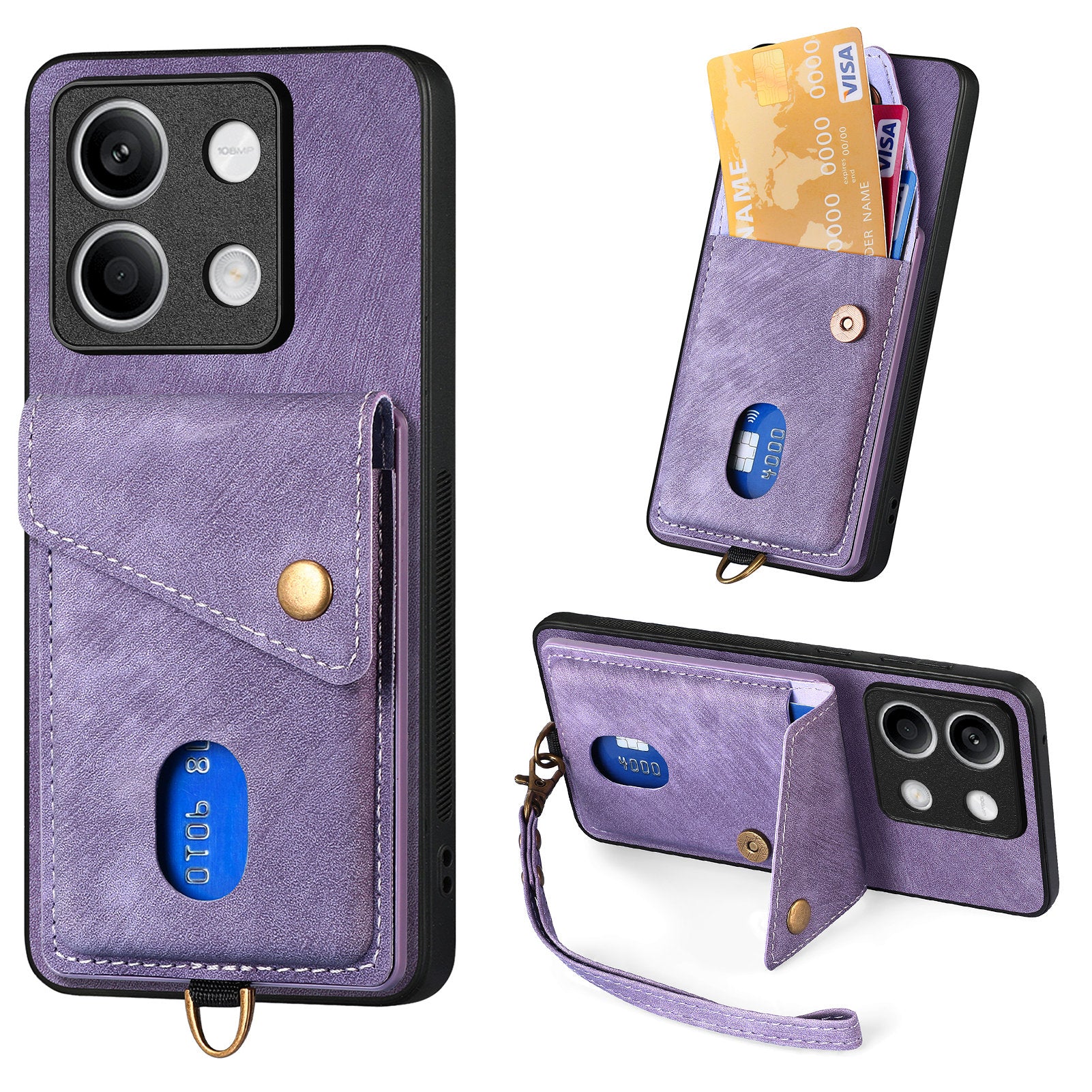 D1 For Xiaomi Redmi Note 13 5G Case PU+TPU Card Slot Phone Cover with Kickstand