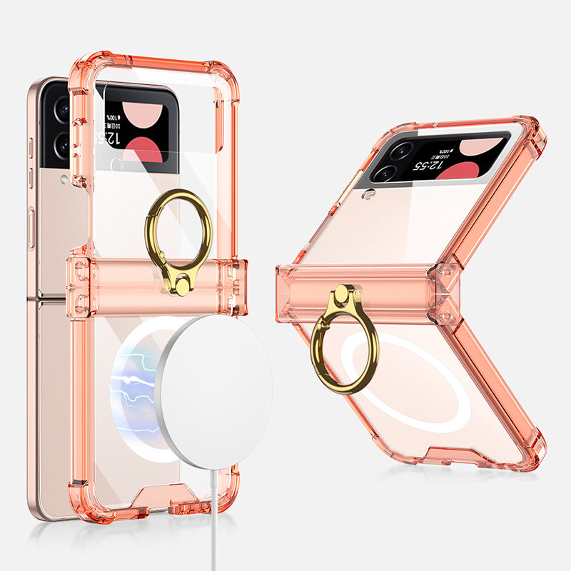 For Samsung Galaxy Z Flip4 5G Magnetic Case Ring Kickstand TPU Phone Cover with Hinge Protection