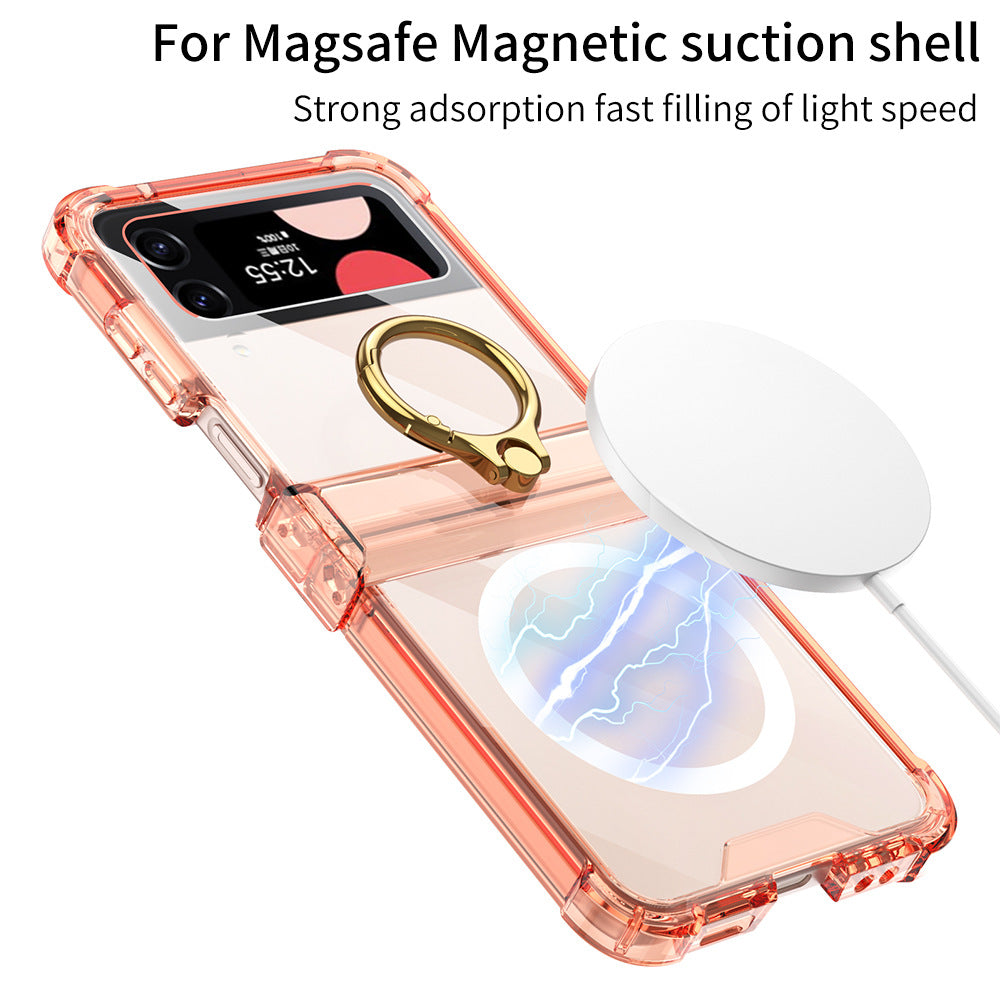 For Samsung Galaxy Z Flip4 5G Magnetic Case Ring Kickstand TPU Phone Cover with Hinge Protection