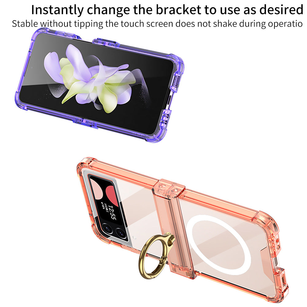 For Samsung Galaxy Z Flip4 5G Magnetic Case Ring Kickstand TPU Phone Cover with Hinge Protection