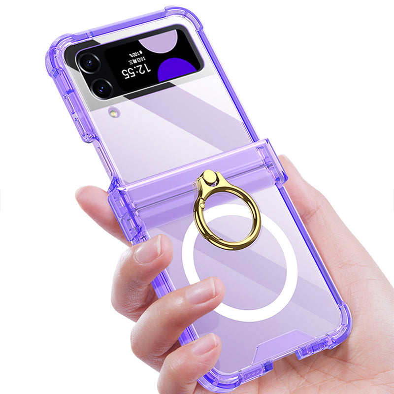For Samsung Galaxy Z Flip4 5G Magnetic Case Ring Kickstand TPU Phone Cover with Hinge Protection