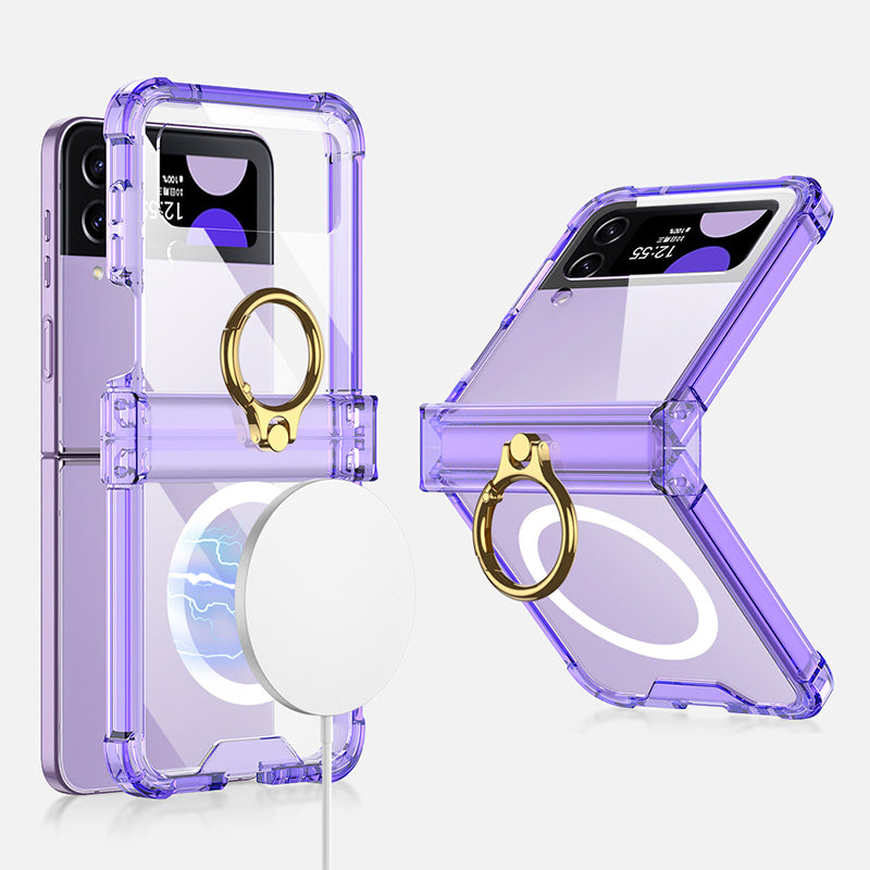 For Samsung Galaxy Z Flip4 5G Magnetic Case Ring Kickstand TPU Phone Cover with Hinge Protection
