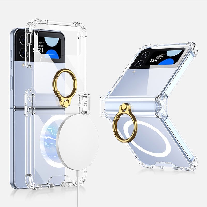 For Samsung Galaxy Z Flip4 5G Magnetic Case Ring Kickstand TPU Phone Cover with Hinge Protection