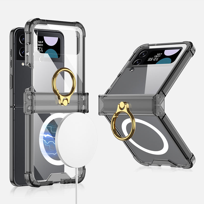 For Samsung Galaxy Z Flip4 5G Magnetic Case Ring Kickstand TPU Phone Cover with Hinge Protection