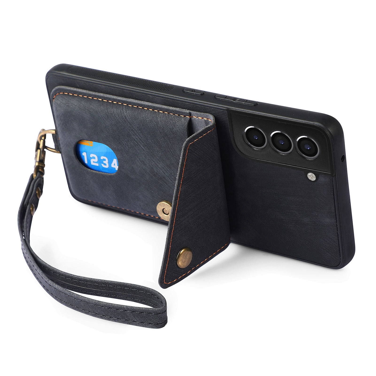 D1 For Samsung Galaxy S21 FE 5G Case Retro PU Leather Coated TPU Cover with Card Holder Kickstand