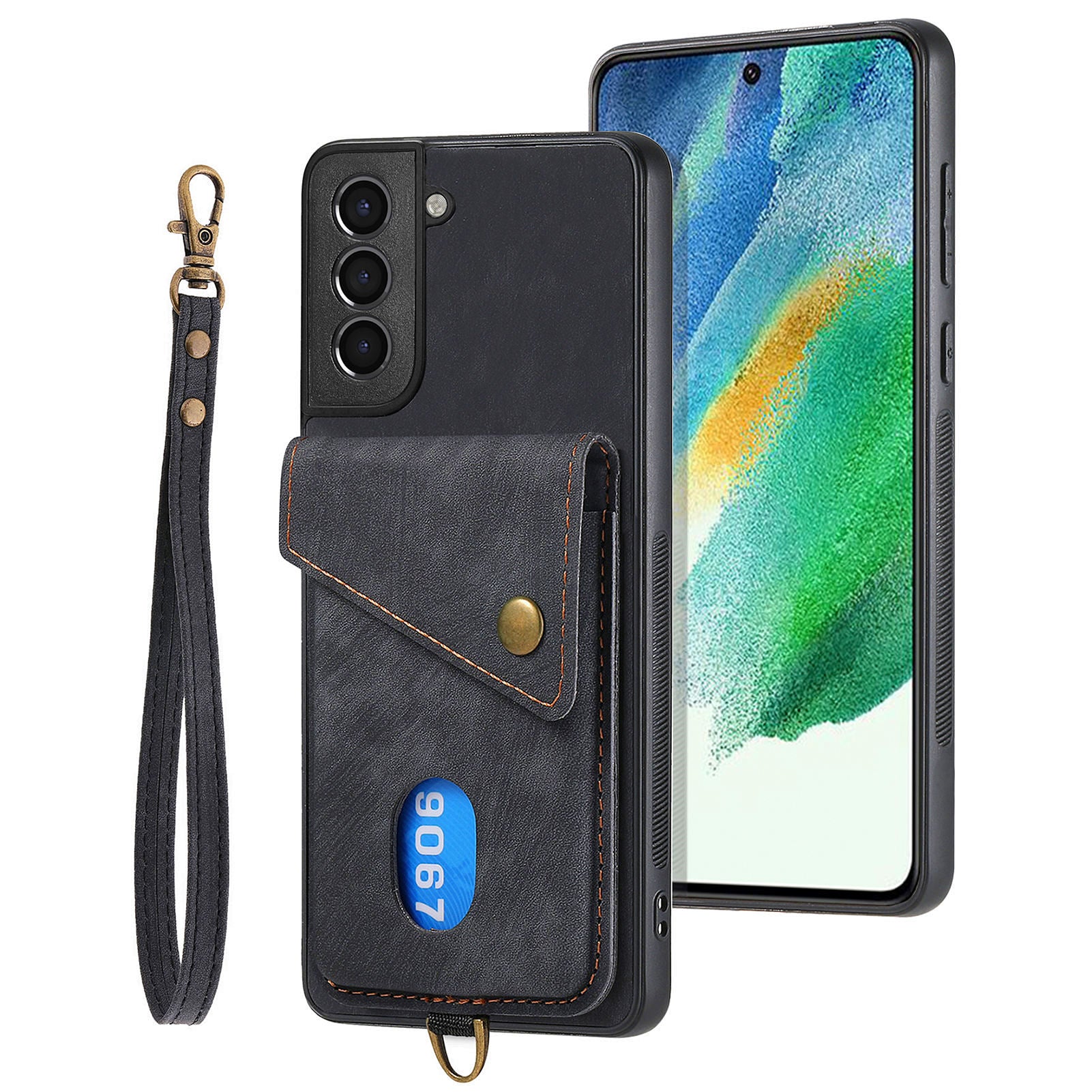 D1 For Samsung Galaxy S21 FE 5G Case Retro PU Leather Coated TPU Cover with Card Holder Kickstand