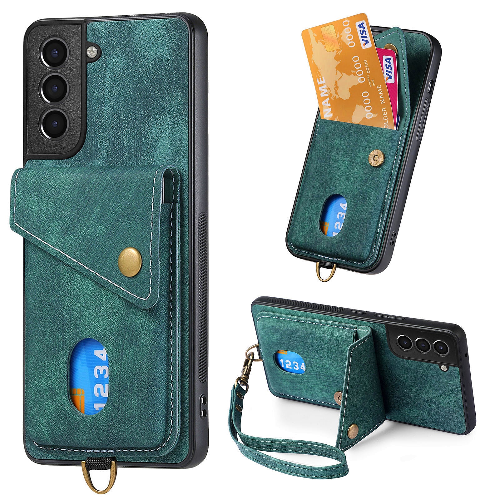 D1 For Samsung Galaxy S21 FE 5G Case Retro PU Leather Coated TPU Cover with Card Holder Kickstand