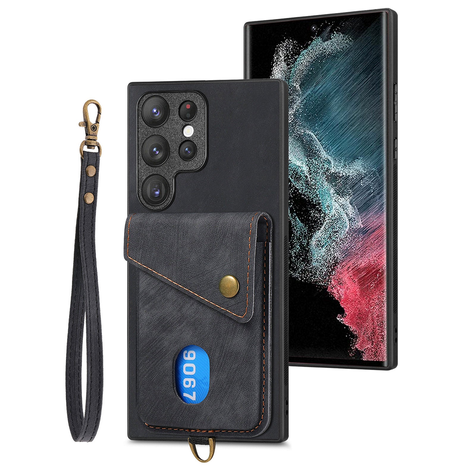 D1 For Samsung Galaxy S22 Ultra 5G Case Kickstand Card Slot Leather+TPU Retro Phone Cover