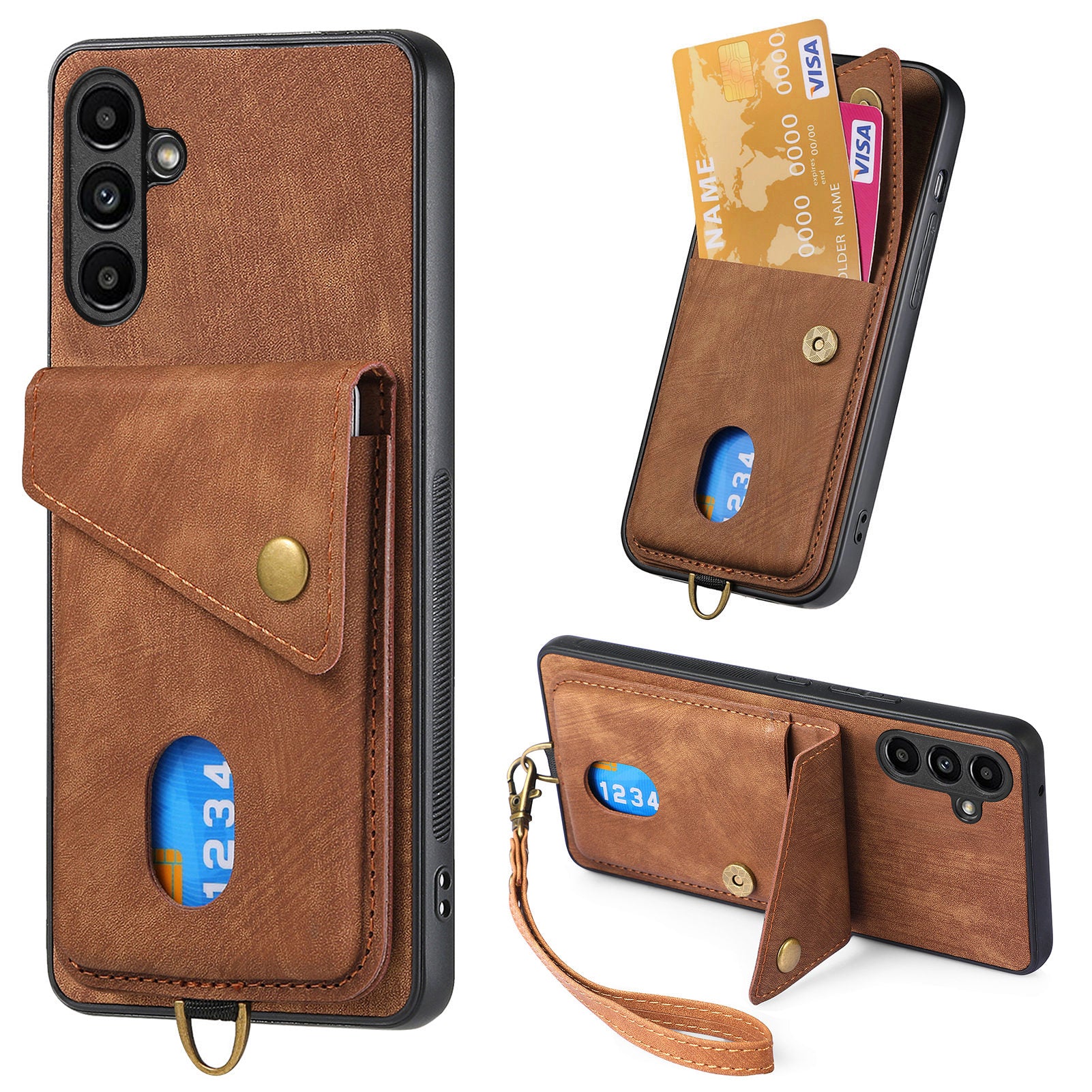 D1 For Samsung Galaxy A24 4G (162.1 x 77.6 x 8.3mm) Case Leather Coated TPU Cover with Card Slot