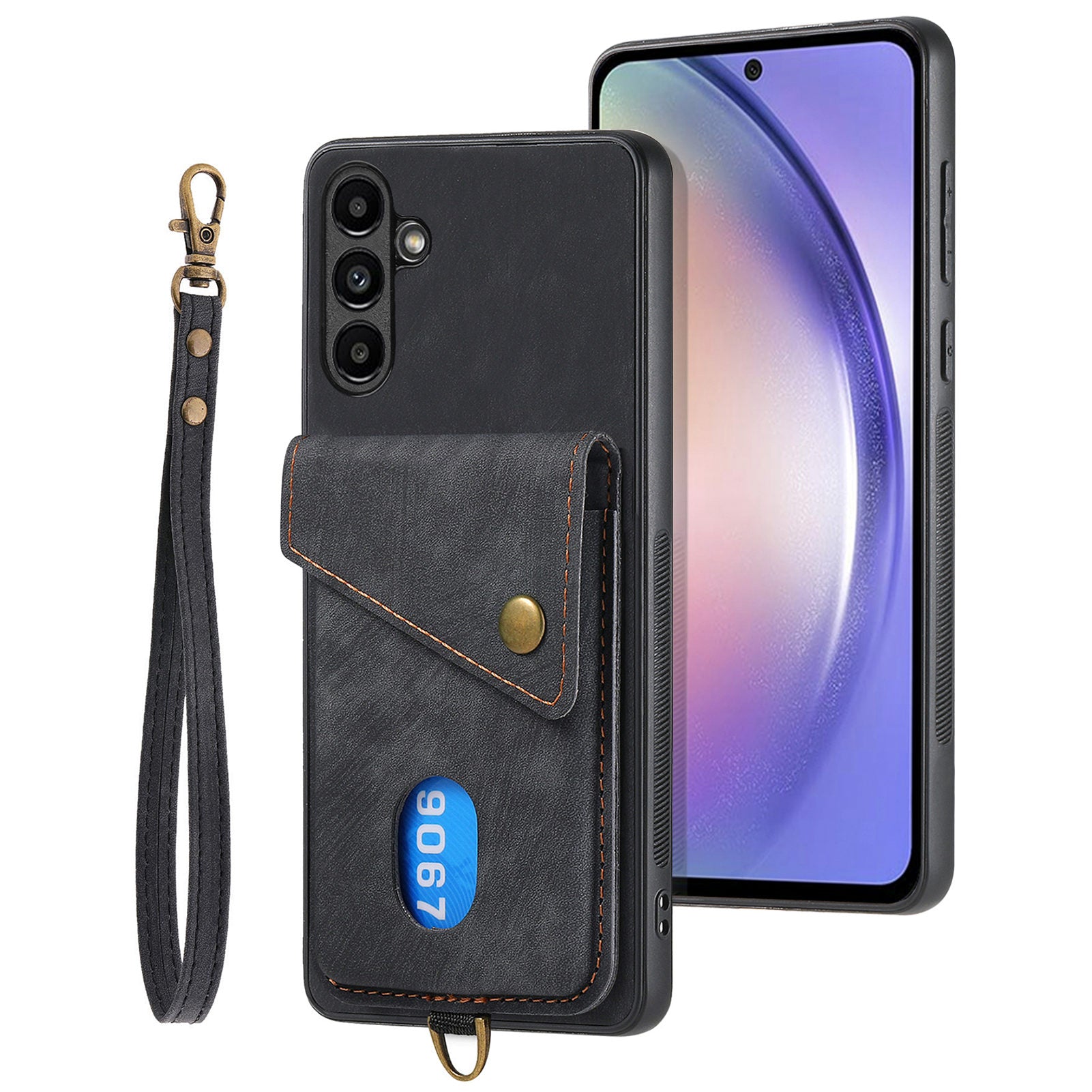 D1 For Samsung Galaxy M14 4G Case Leather Coated TPU Phone Card Bag Kickstand