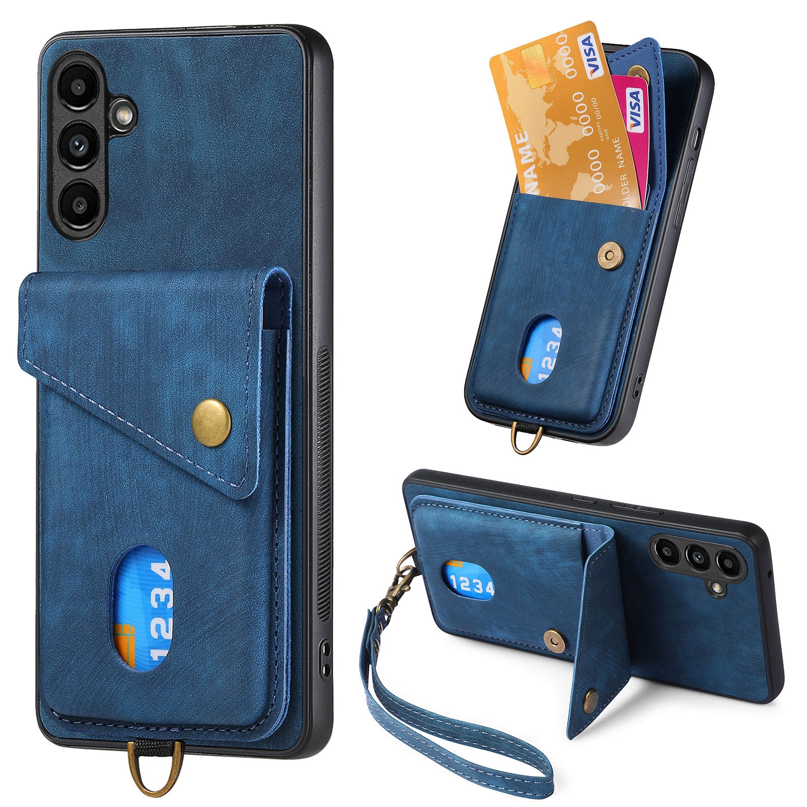 D1 For Samsung Galaxy M14 4G Case Leather Coated TPU Phone Card Bag Kickstand
