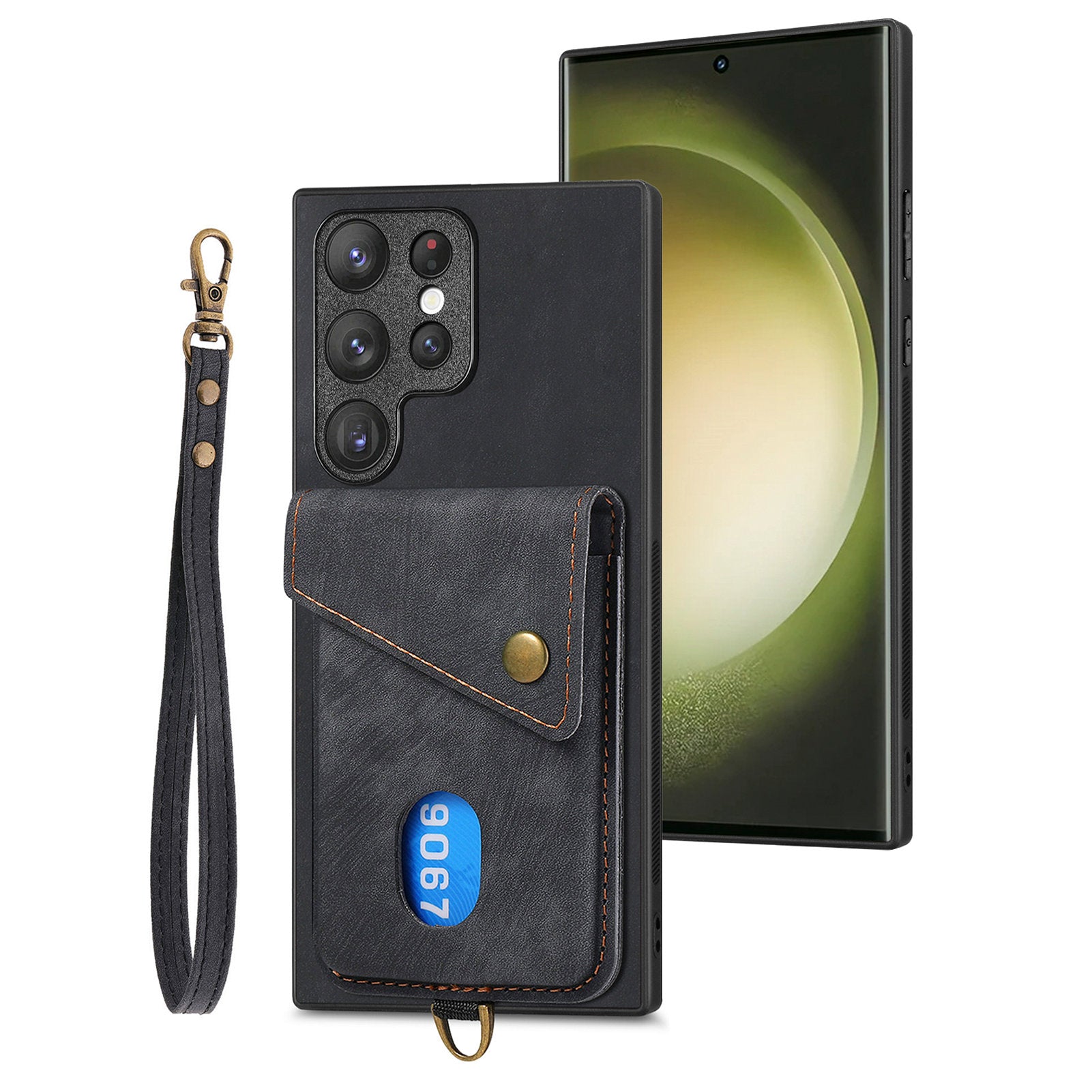 D1 For Samsung Galaxy S23 Ultra Phone Card Case Leather Coated TPU Kickstand Cover