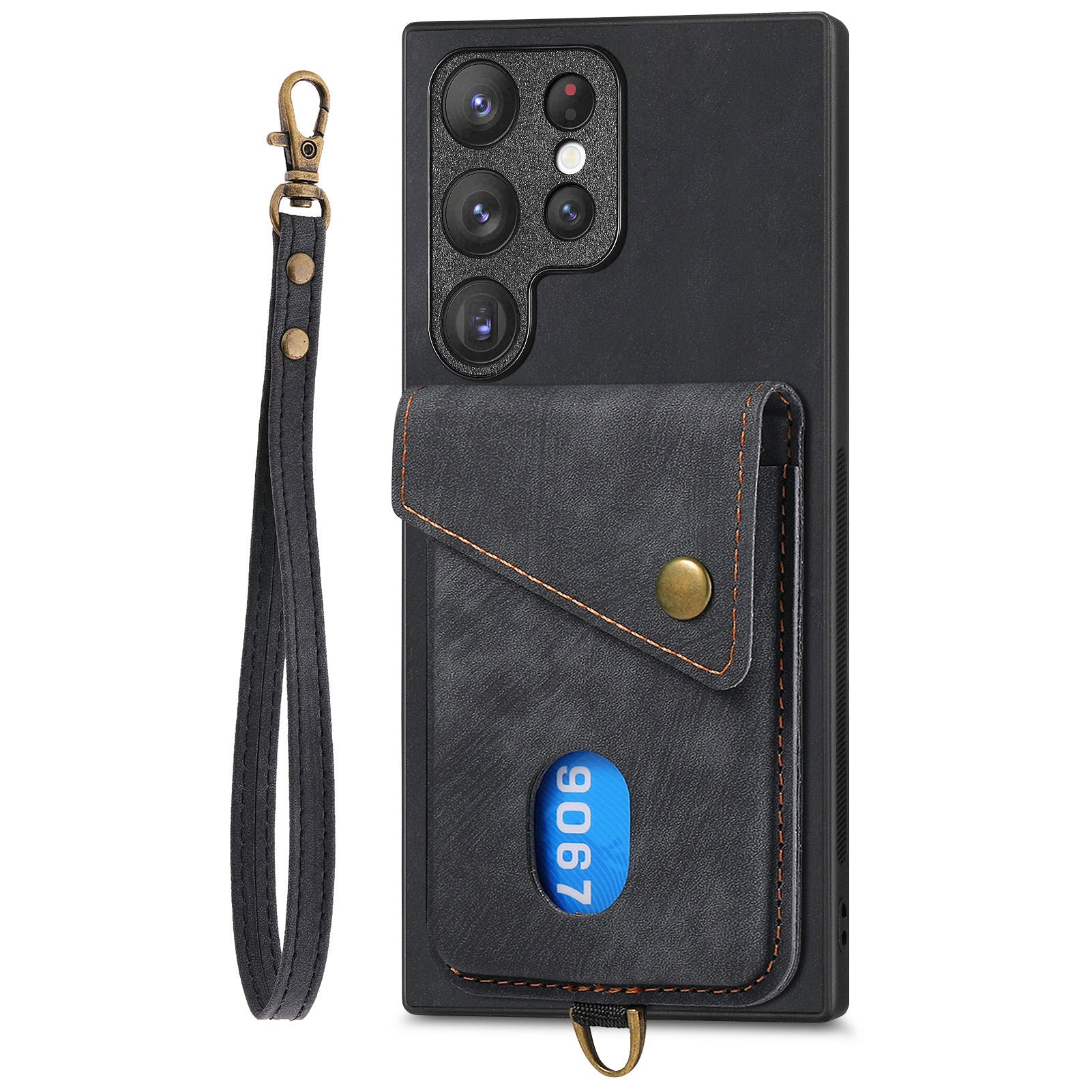 D1 For Samsung Galaxy S23 Ultra Phone Card Case Leather Coated TPU Kickstand Cover