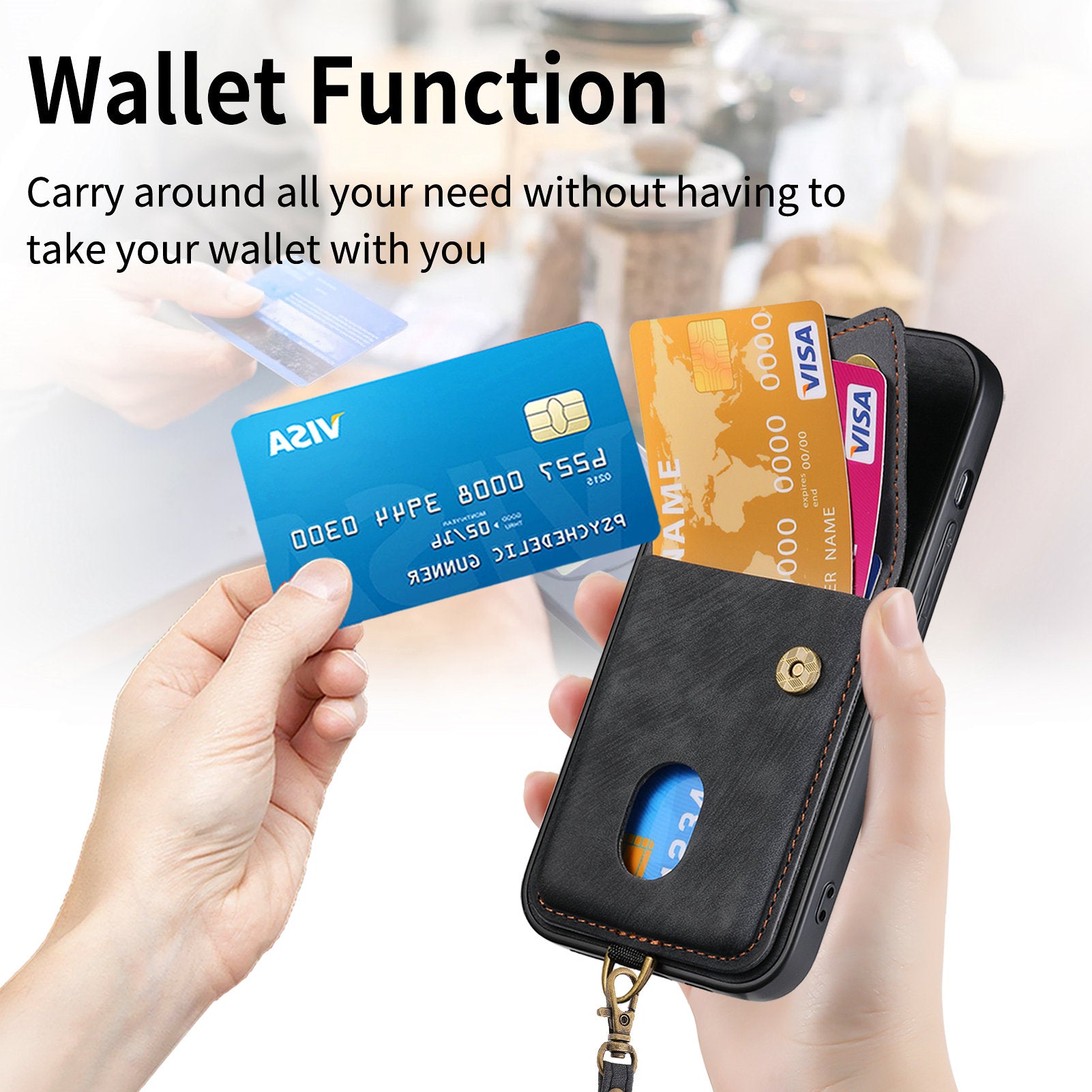 D1 For Samsung Galaxy S23 Ultra Phone Card Case Leather Coated TPU Kickstand Cover