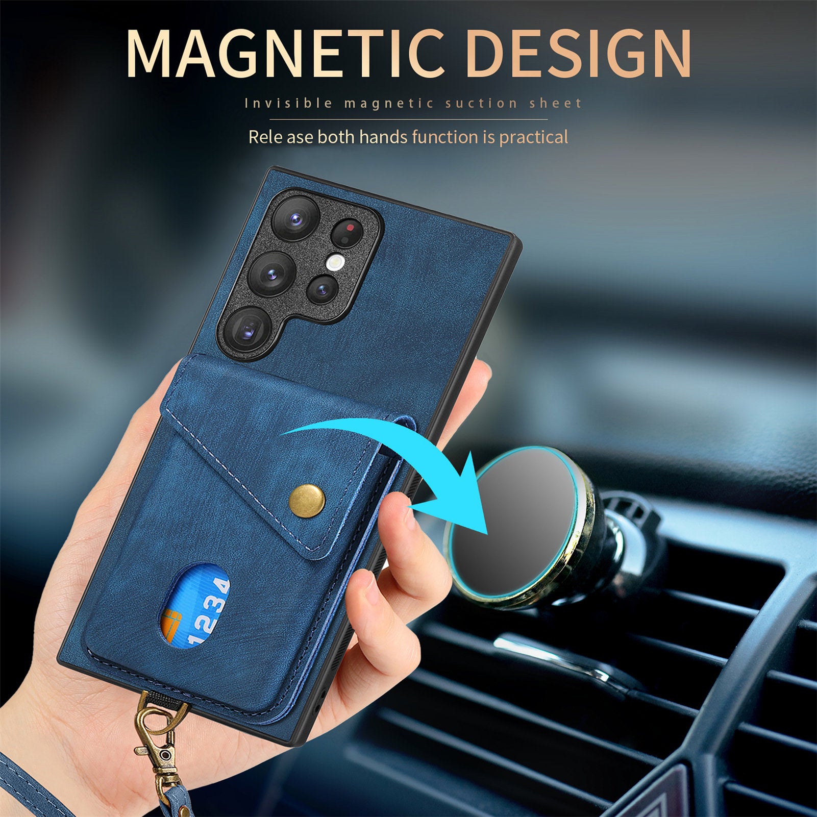 D1 For Samsung Galaxy S23 Ultra Phone Card Case Leather Coated TPU Kickstand Cover