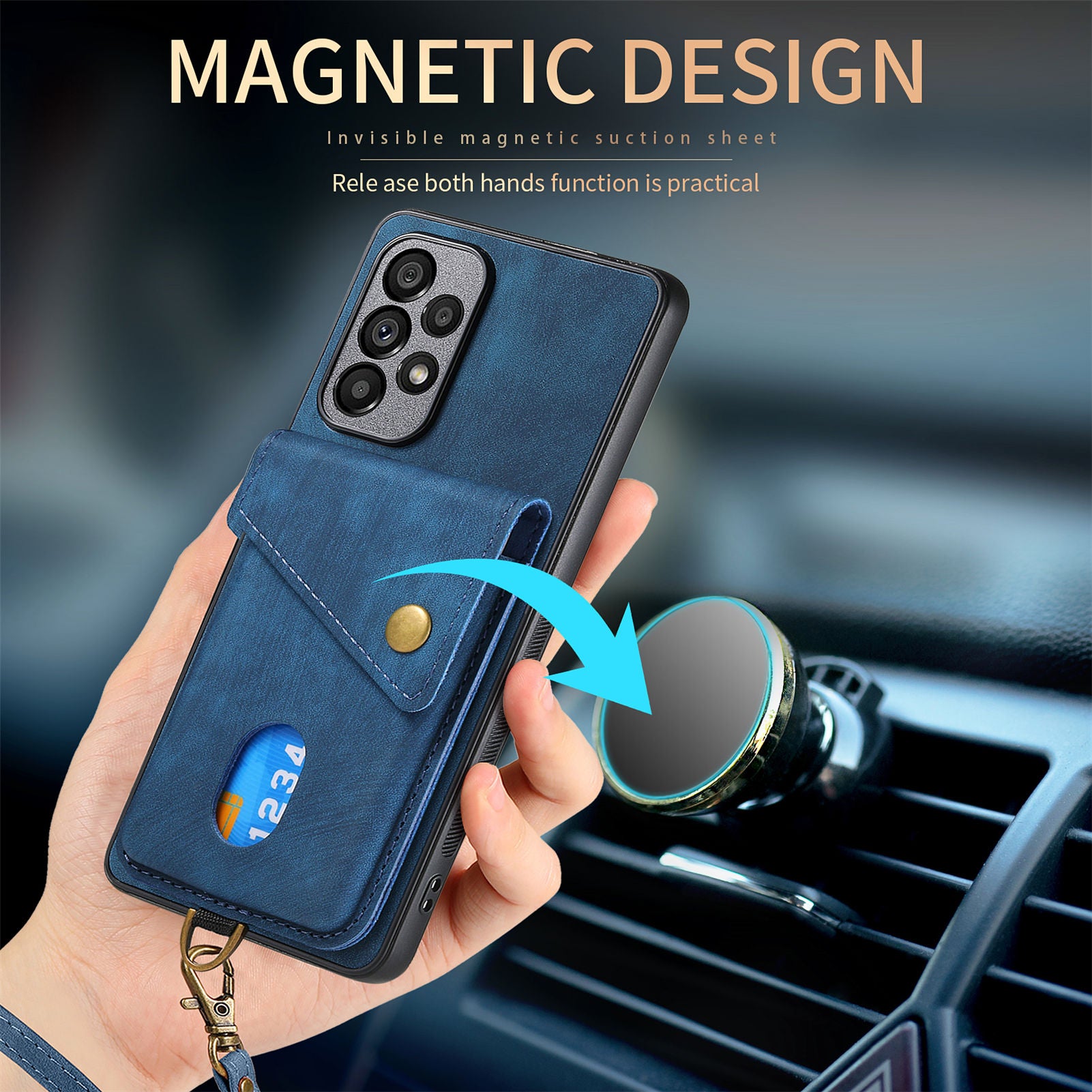 D1 For Samsung Galaxy A53 5G Case with Hand Strap Card Holder Leather+TPU Phone Cover