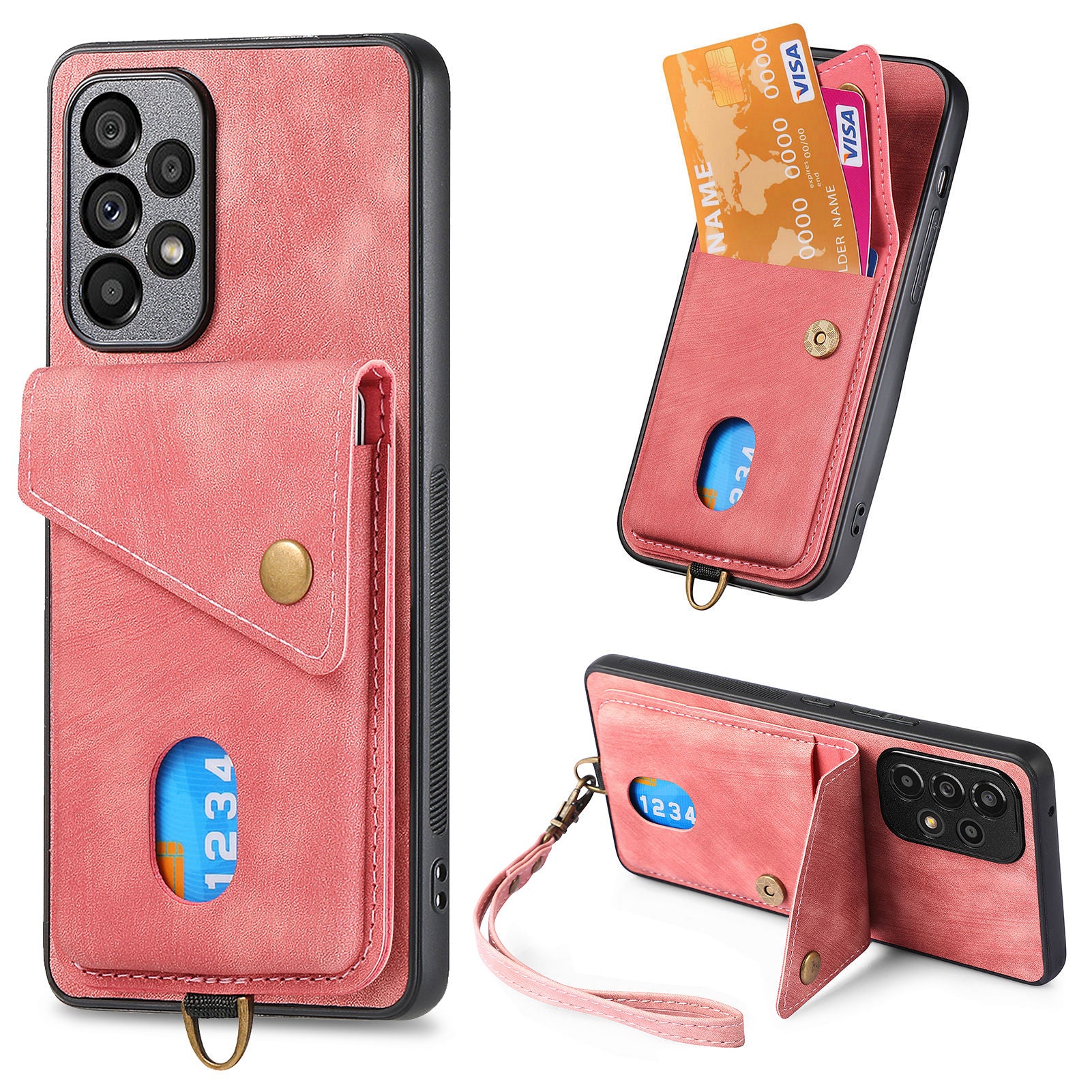D1 For Samsung Galaxy A53 5G Case with Hand Strap Card Holder Leather+TPU Phone Cover