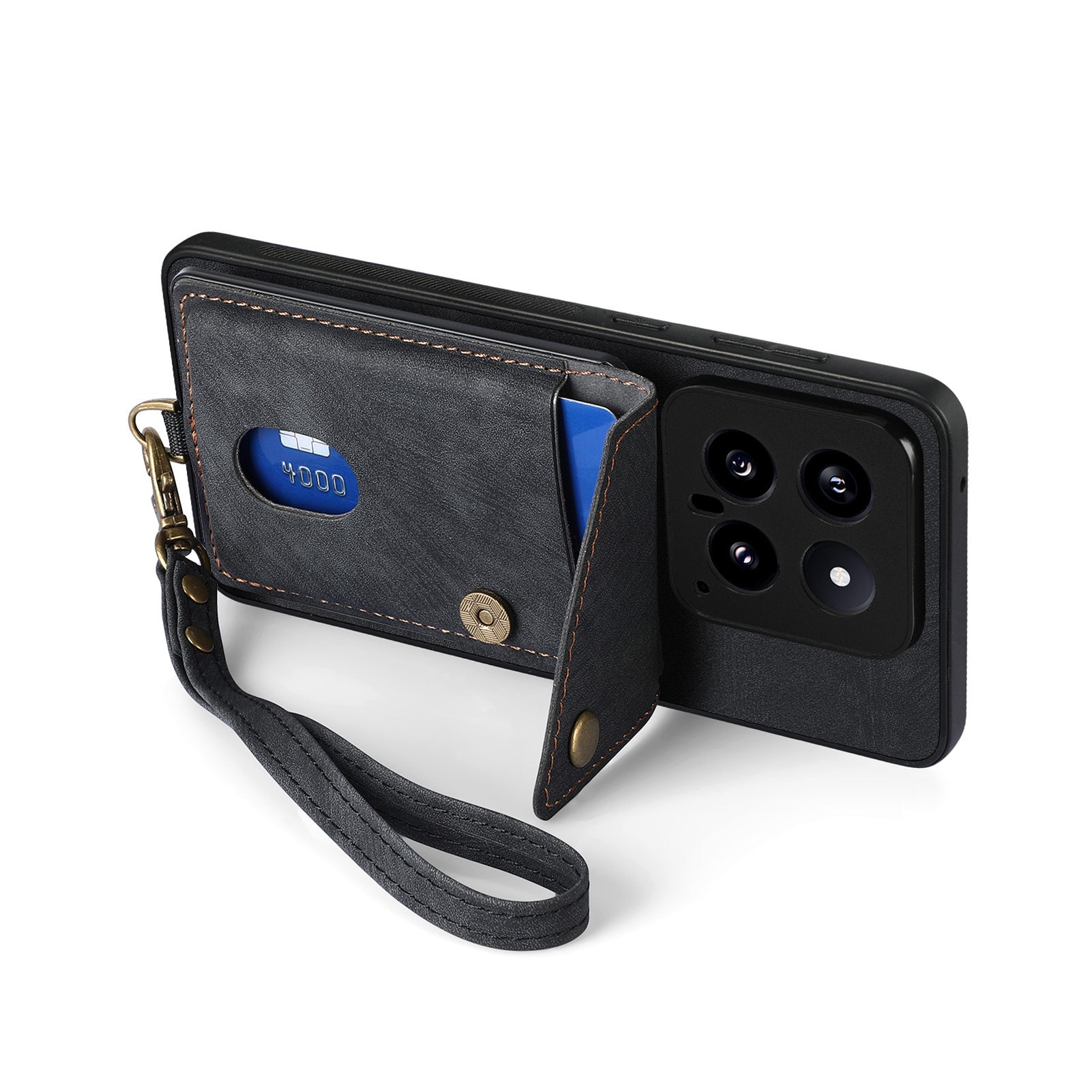 D1 For Xiaomi 14 Case Card Slots PU Leather Coated TPU Magnetic Car Mount Phone Cover