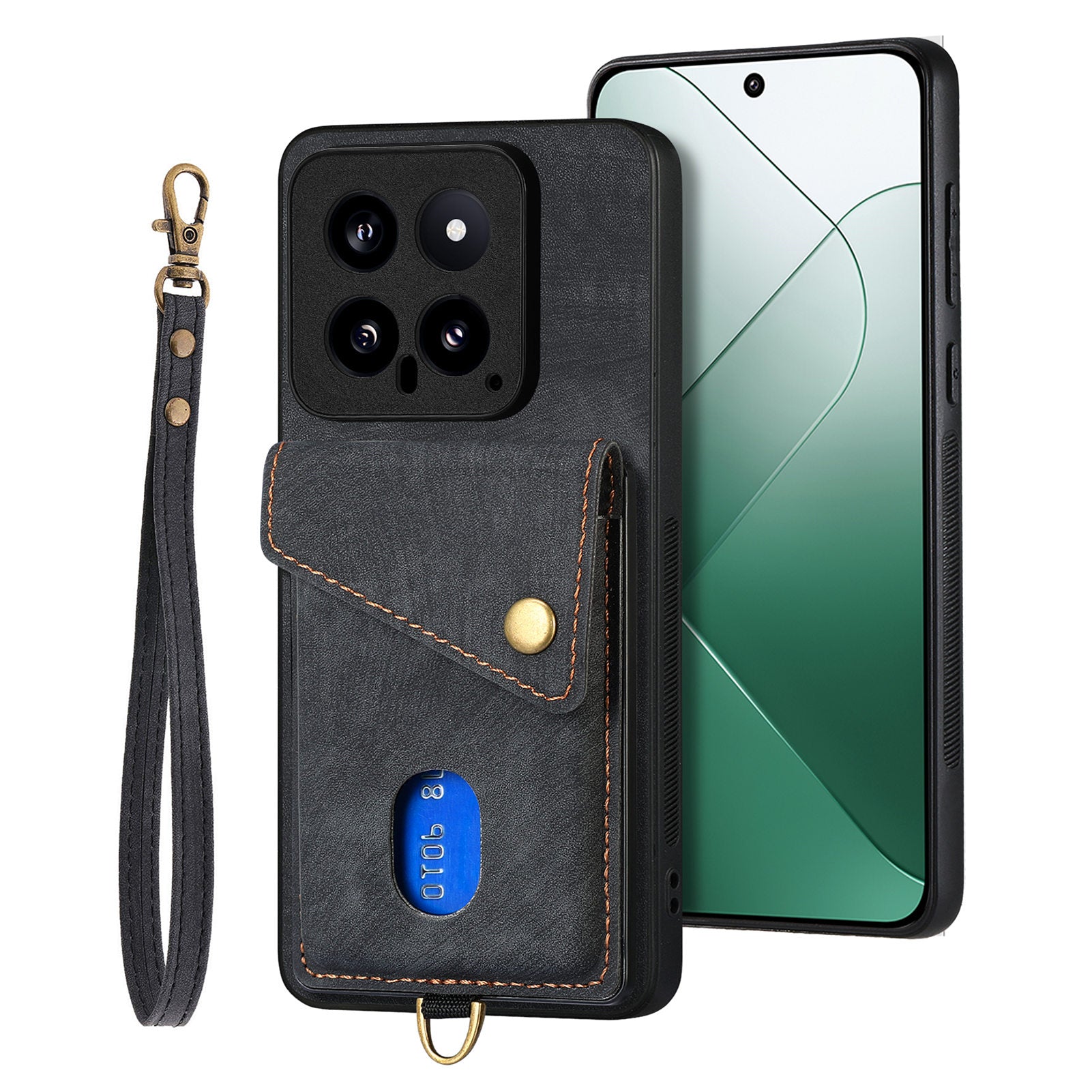 D1 For Xiaomi 14 Case Card Slots PU Leather Coated TPU Magnetic Car Mount Phone Cover
