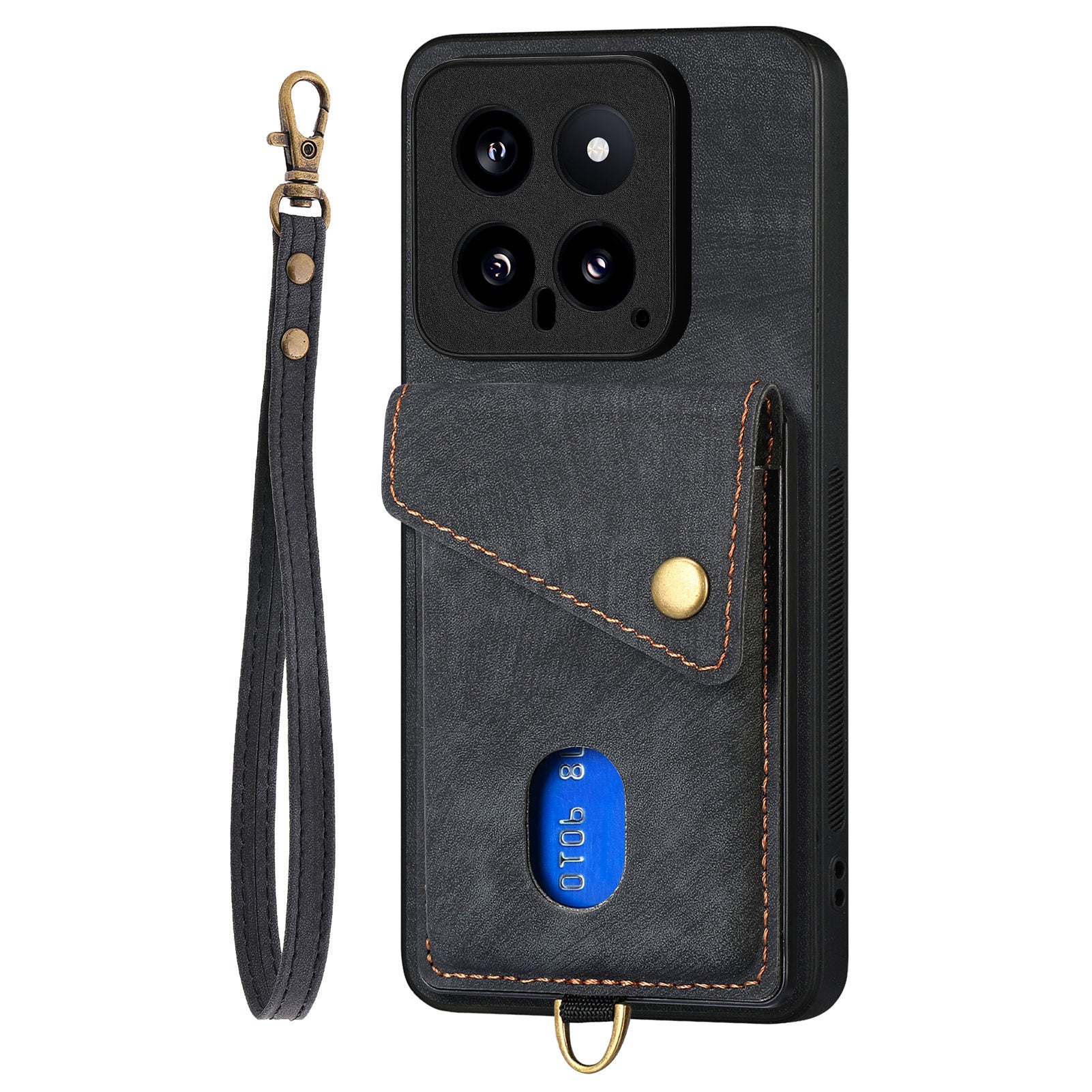 D1 For Xiaomi 14 Case Card Slots PU Leather Coated TPU Magnetic Car Mount Phone Cover