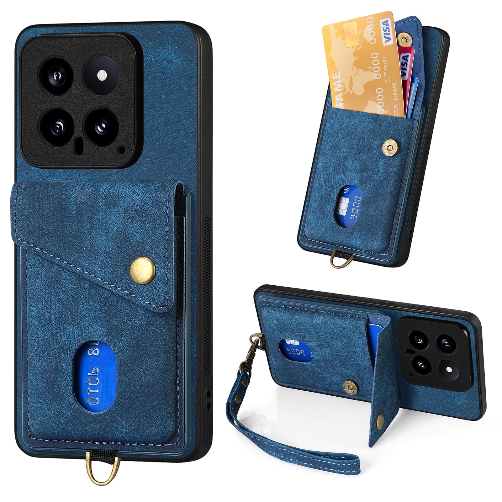 D1 For Xiaomi 14 Case Card Slots PU Leather Coated TPU Magnetic Car Mount Phone Cover
