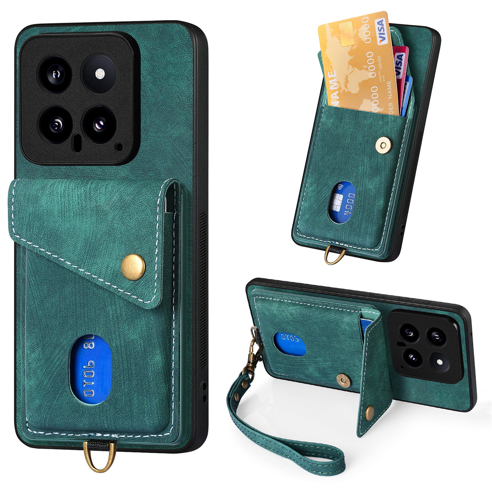 D1 For Xiaomi 14 Case Card Slots PU Leather Coated TPU Magnetic Car Mount Phone Cover
