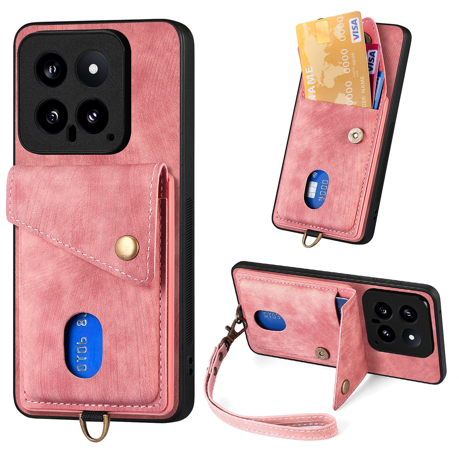 D1 For Xiaomi 14 Case Card Slots PU Leather Coated TPU Magnetic Car Mount Phone Cover