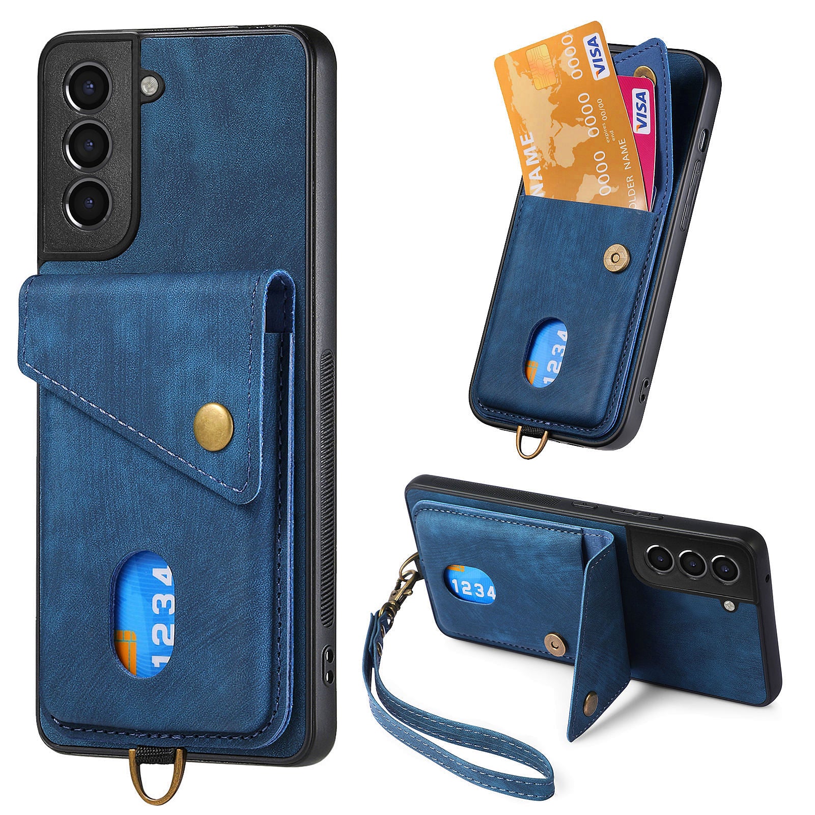 D1 For Samsung Galaxy S21+ 5G Case Card Slot Leather + TPU Phone Cover with Strap