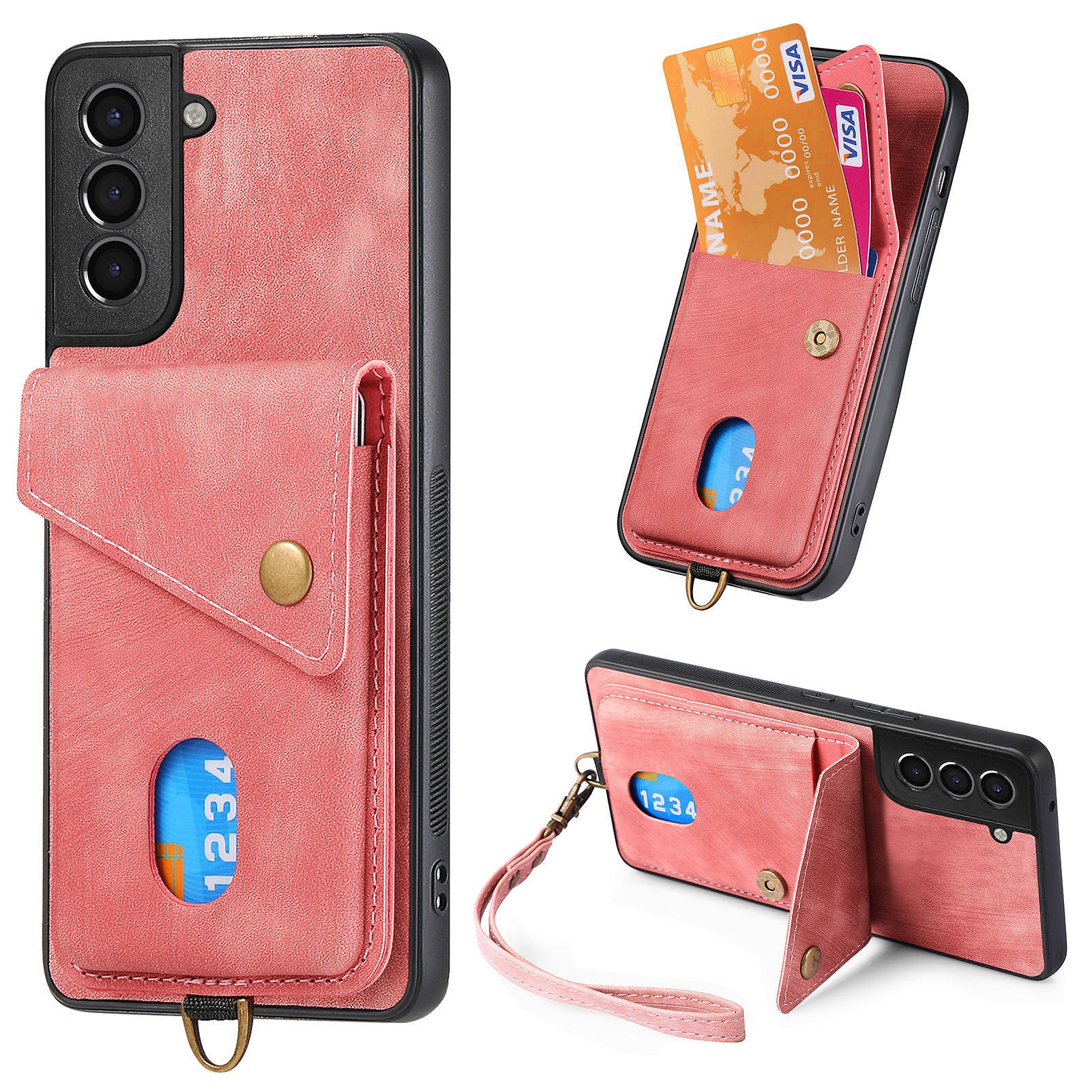 D1 For Samsung Galaxy S21+ 5G Case Card Slot Leather + TPU Phone Cover with Strap