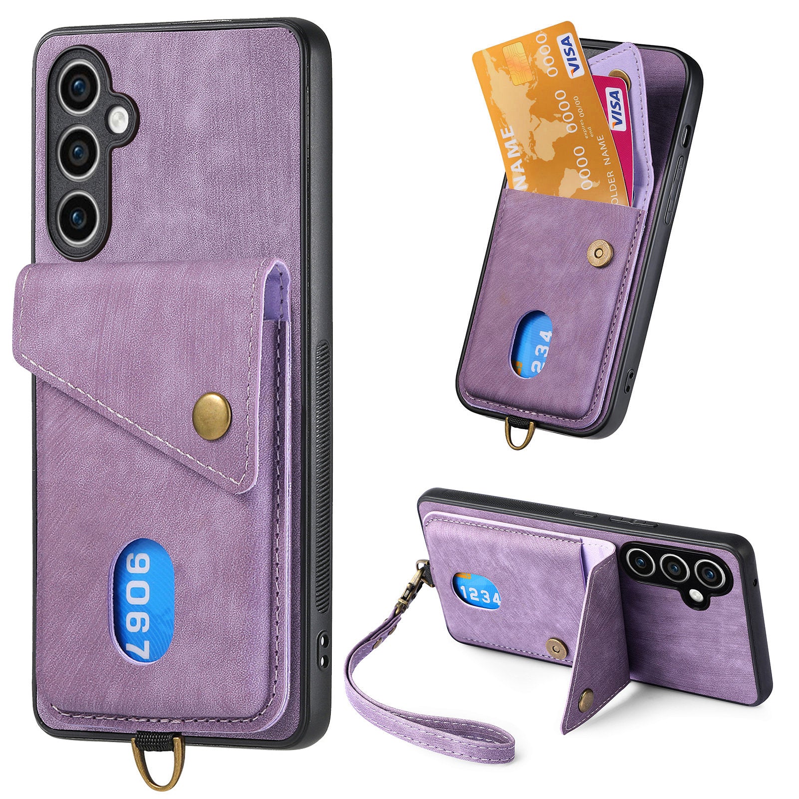 D1 For Samsung Galaxy S23 FE Case Retro Leather Coated TPU Phone Cover with Card Holder