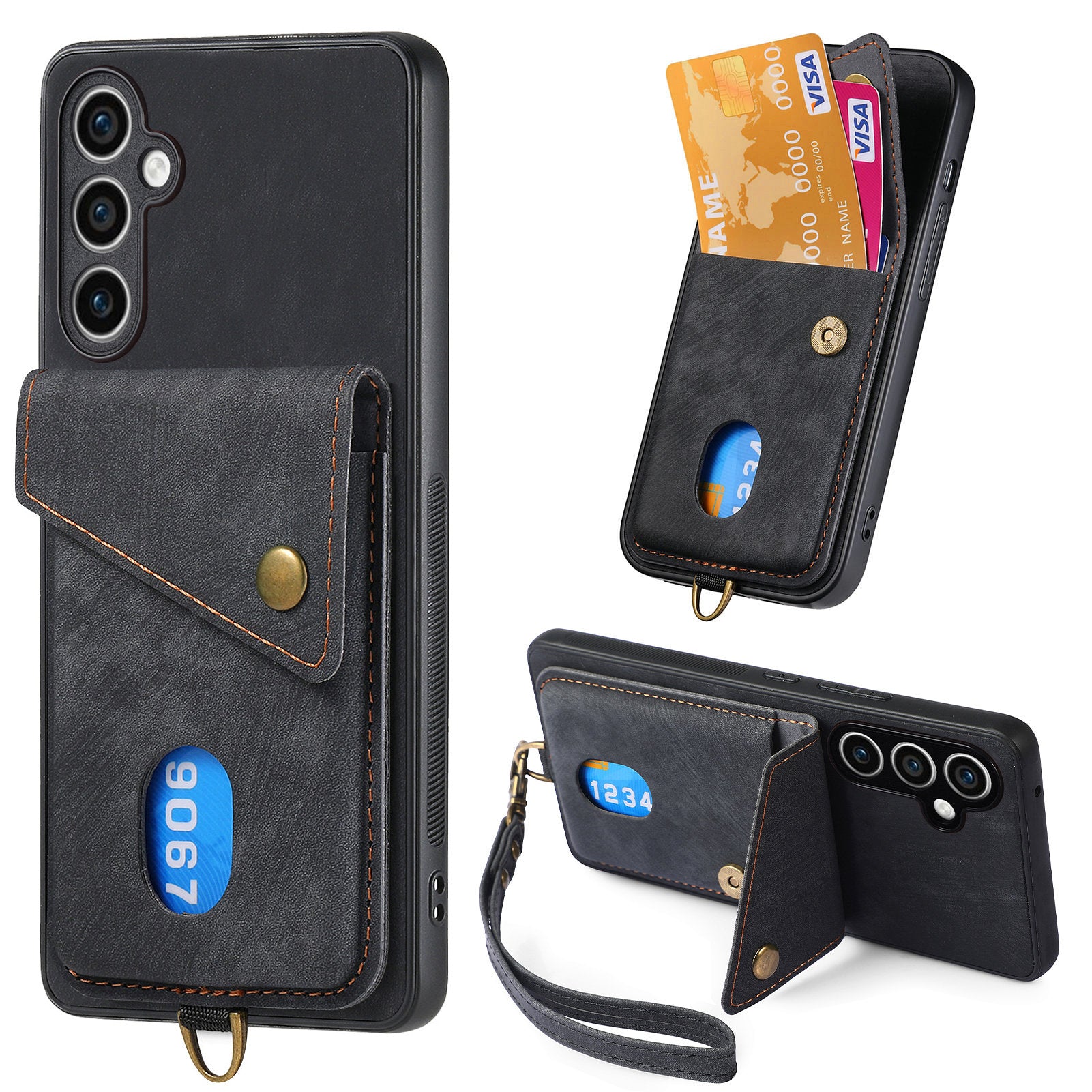 D1 For Samsung Galaxy S23 FE Case Retro Leather Coated TPU Phone Cover with Card Holder