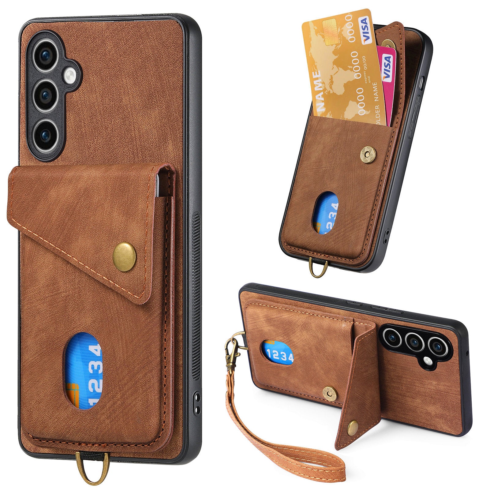 D1 For Samsung Galaxy S23 FE Case Retro Leather Coated TPU Phone Cover with Card Holder