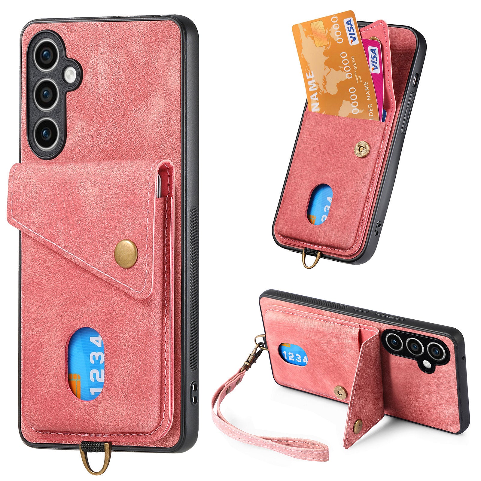 D1 For Samsung Galaxy S23 FE Case Retro Leather Coated TPU Phone Cover with Card Holder